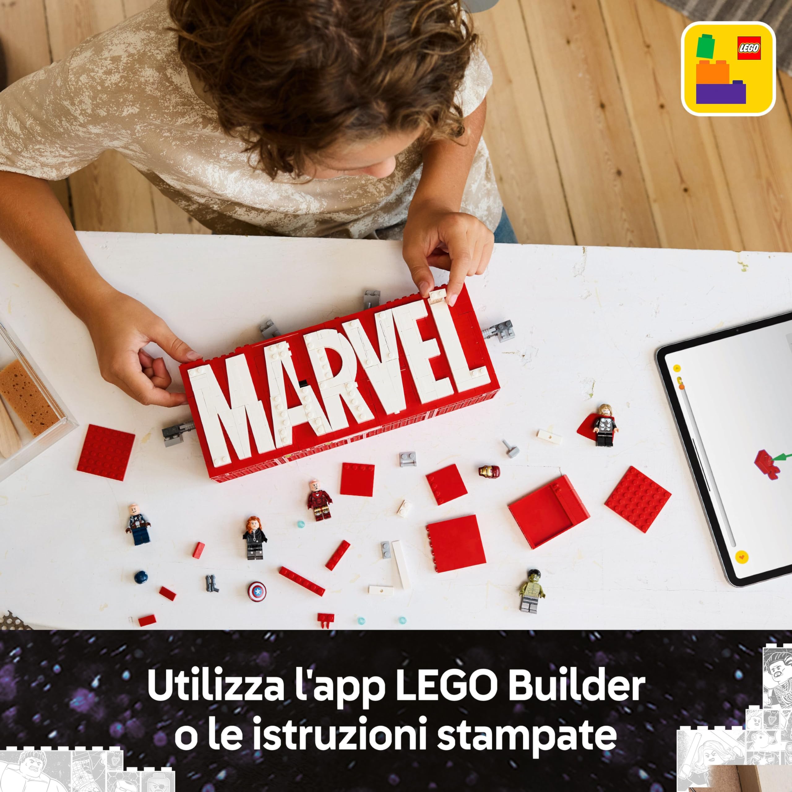 LEGO Logo e Minifigure MARVEL - Modellino da Costruire con Supereroi Leggende di Hulk, Thor, Iron Man, Black Widow e Captain America Giocattolo, Giochi per Bambini da 12 Anni da Collezione 76313