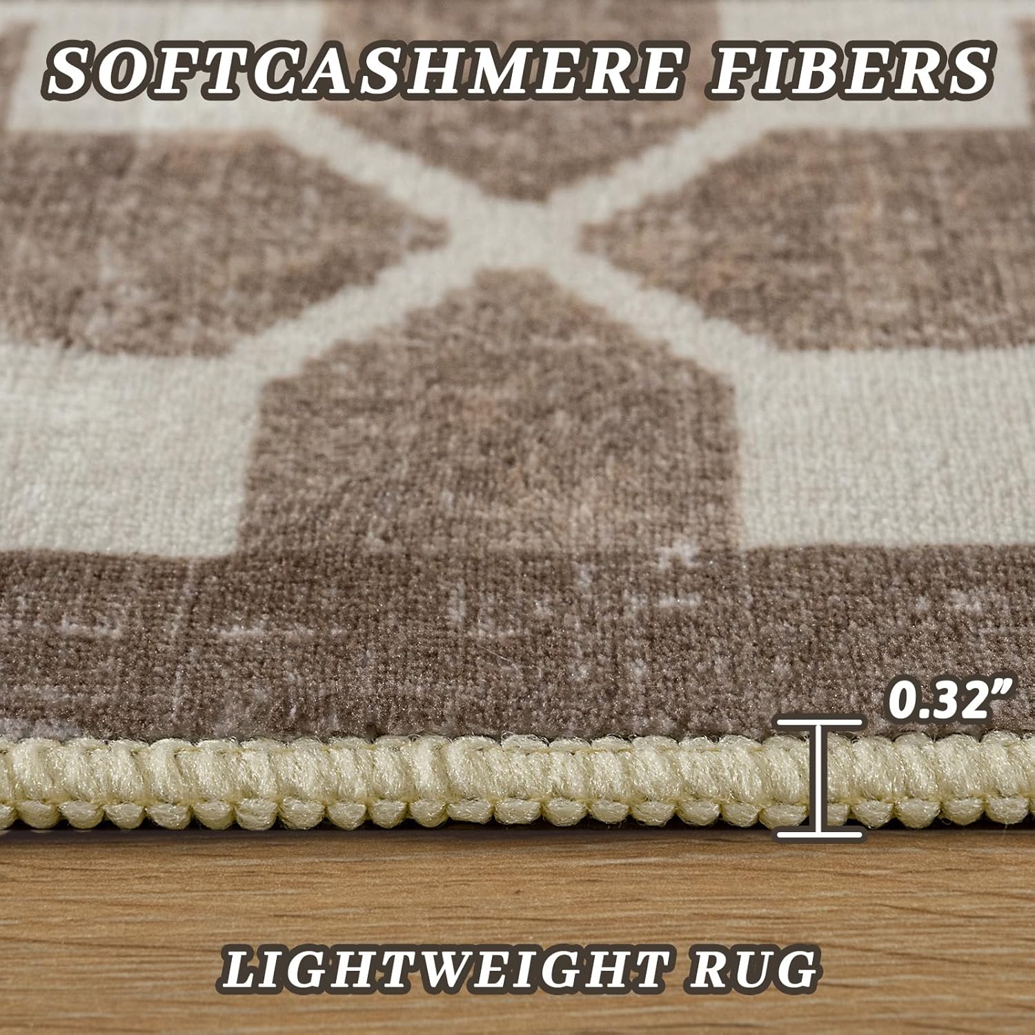 4x6 Area Rugs for Bedroom Living Room, Machine Washable Low Pile Rugs, Non Slip Modern Bordered Print Indoor Carpet for Entryway Office Dining Room Dorm Home Decor, Brown