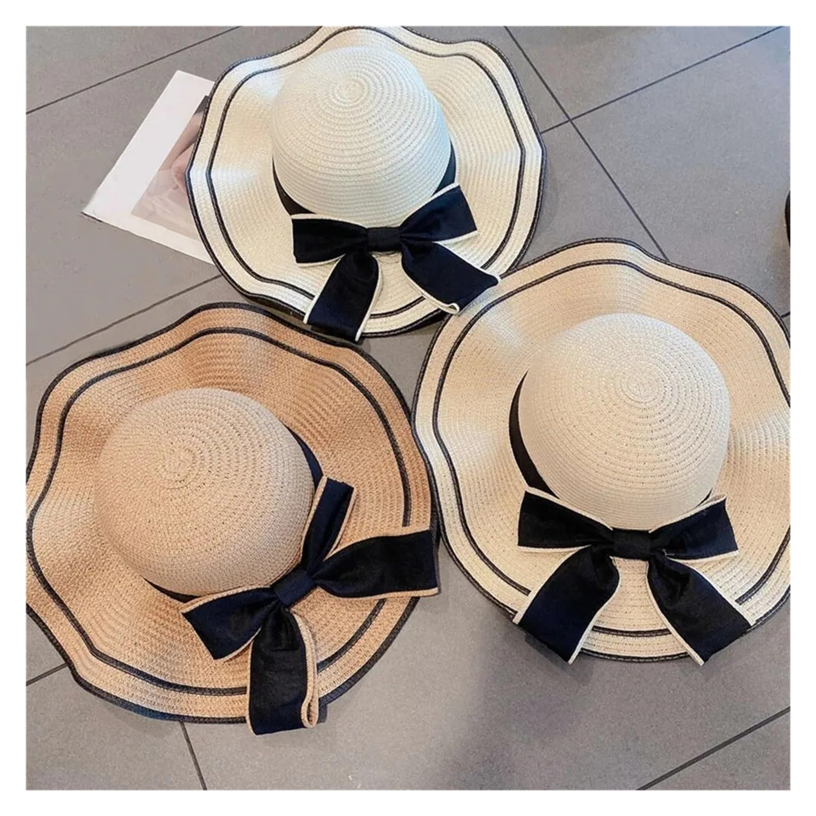 Generico Cappello da sole donna in paglia, parasole spiaggia, viaggio, multifunzionale