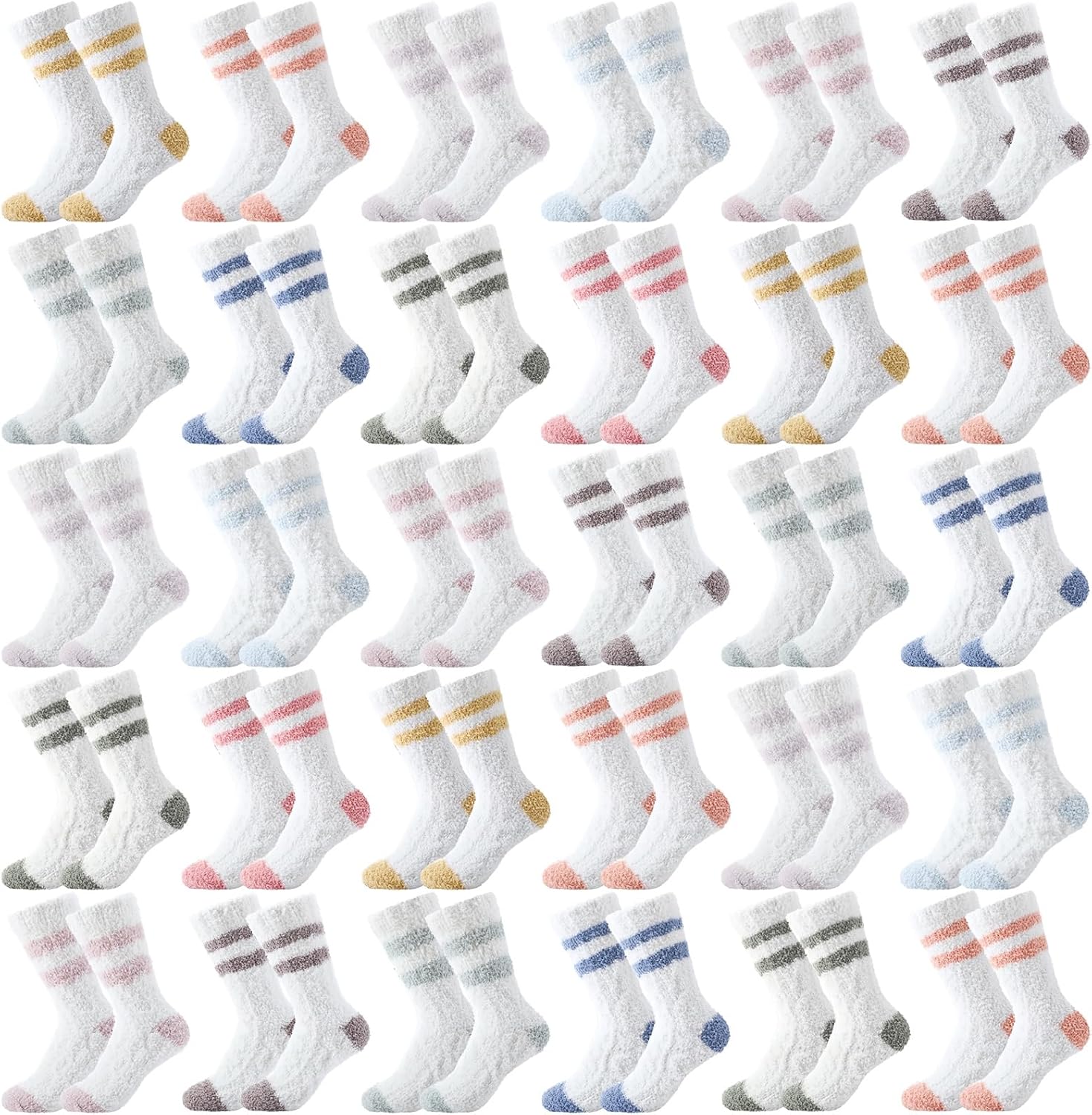 30 Pairs Womens Fuzzy Socks Soft Fluffy Warm Winter Sleeping Microfiber Slipper Crew Socks Christmas Gifts