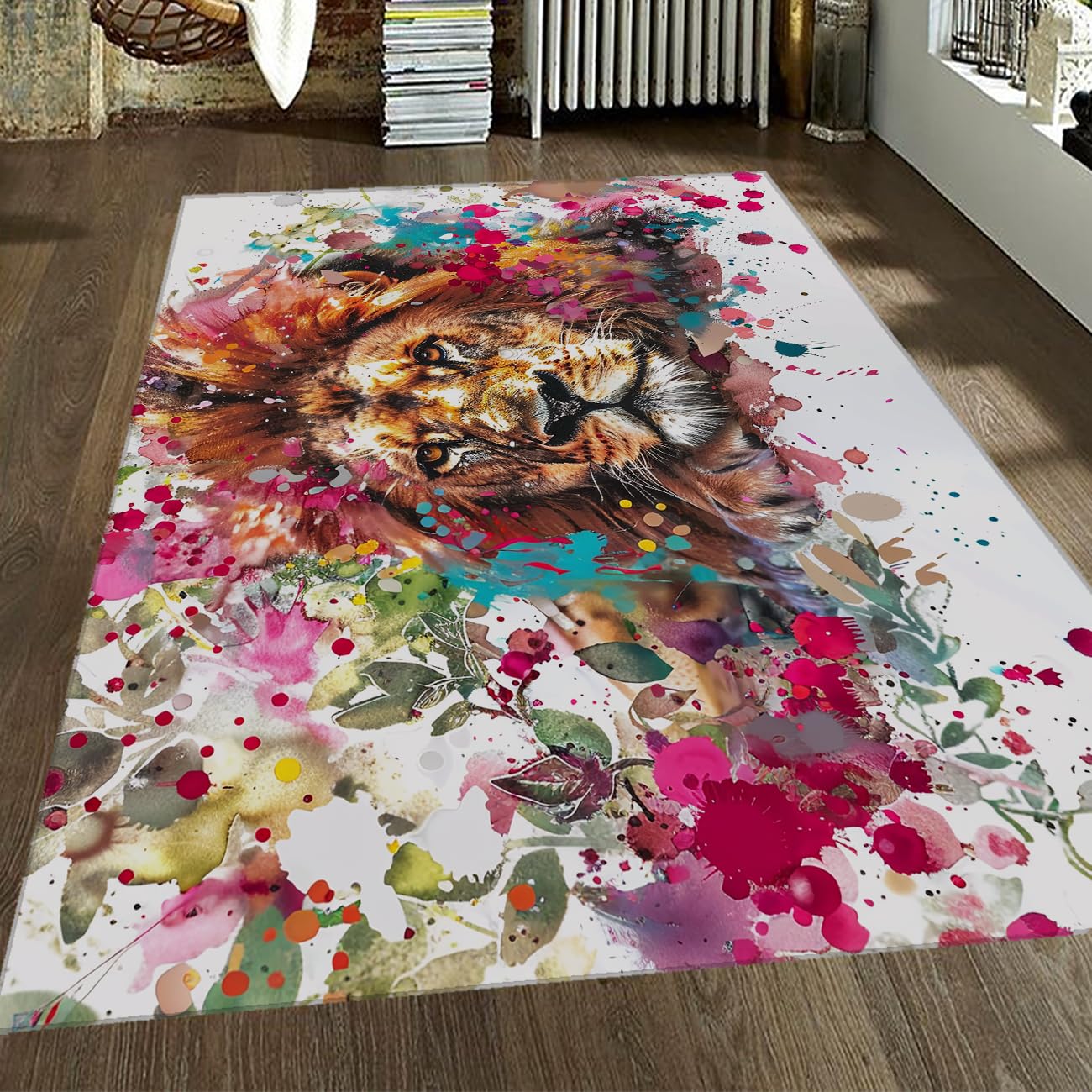 Tapis pour animaux 60x90cm Lion Graffiti lavable et pliable pour habiller le sol de votre salon