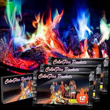 12 Pack Colorful Flames Color Fire Packets Fire Pit for Campfire,Fire Color Packets Camping Accessories for Kids & Adults,Outdoor Fire Changing Flame Powder. 12 Packets