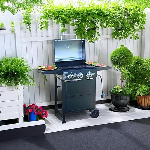 Miniatura 5 de ChuMaste Parrilla de propano de 3 quemadores, parrilla de gas, parrilla de barbacoa de 30000 BTU con estante plegable (mesa reversible)