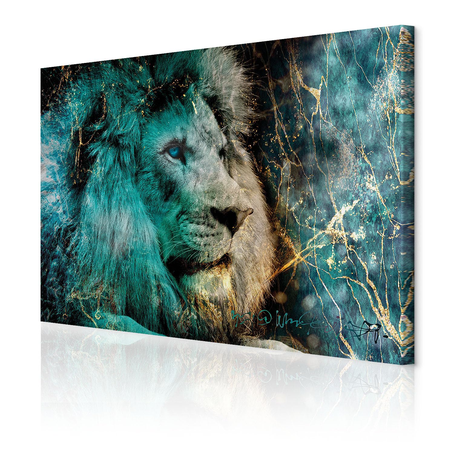 decomonkey | Canvas Print Lion Abstract | 35.4" x 23.6" / 90x60 cm | Wall Art | Wall Picture | Non-Woven Canvas | Photo 1 piece | Animal Jungle Africa Decoration Print Decor | Living Room | Blue