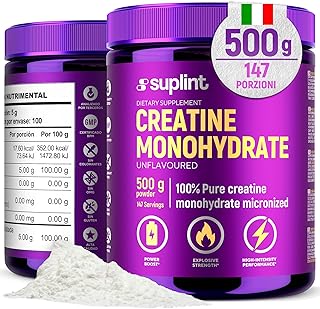 Polvere di Creatina Monoidrata 500 g – 147 Porzioni – 100 % Creatina Monoidrato Pura – Qualità Micronizzata – Vegano, Senza OGM – Integratore Sportivo per Forza, Muscoli & Recupero