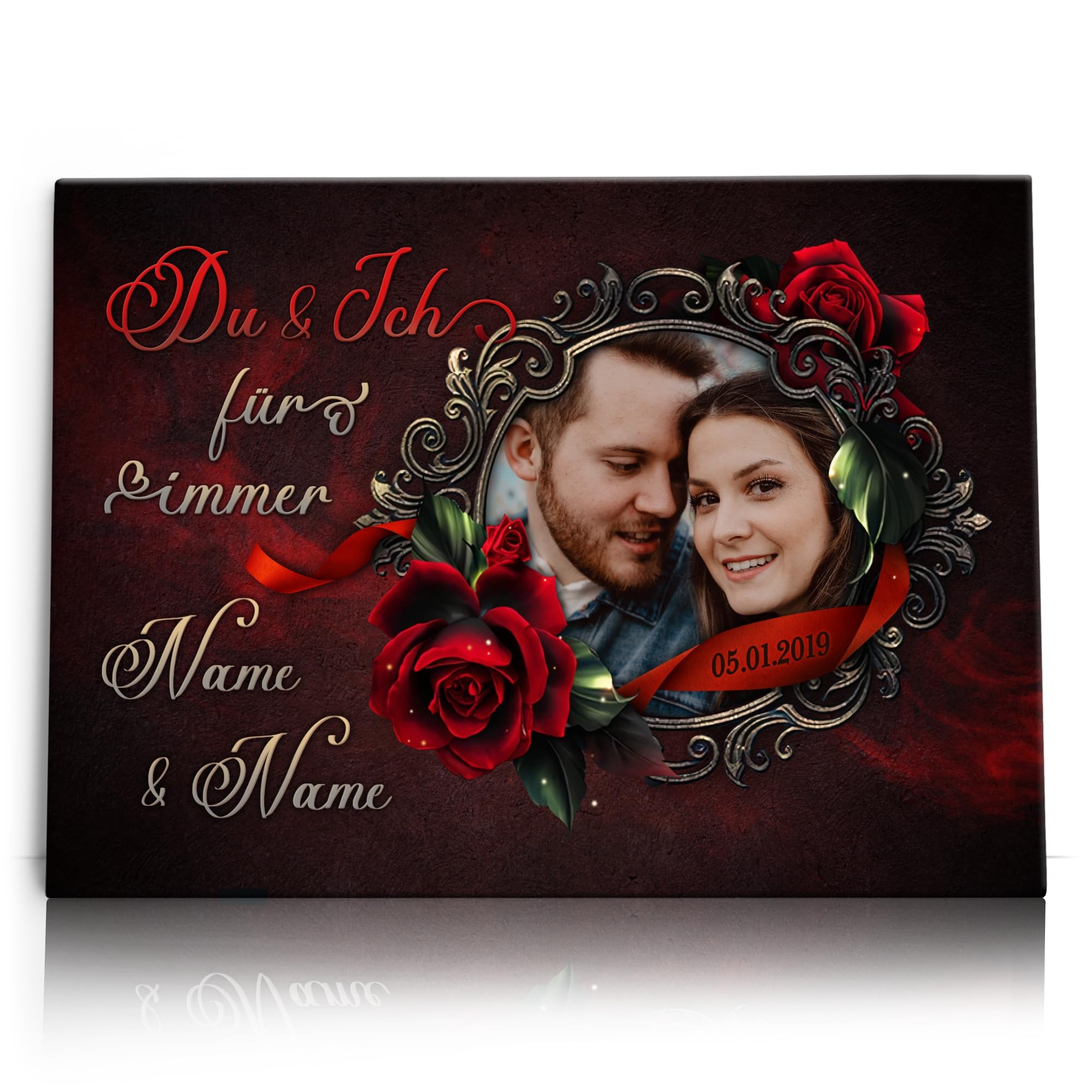 Liebesleinwand Das sind wir Leinwand | Leinwandbild mit Foto, Namen und Datum | Wandbild gestalten | Jahrestag Geschenk für Frau Freundin Mann Freund | Rose