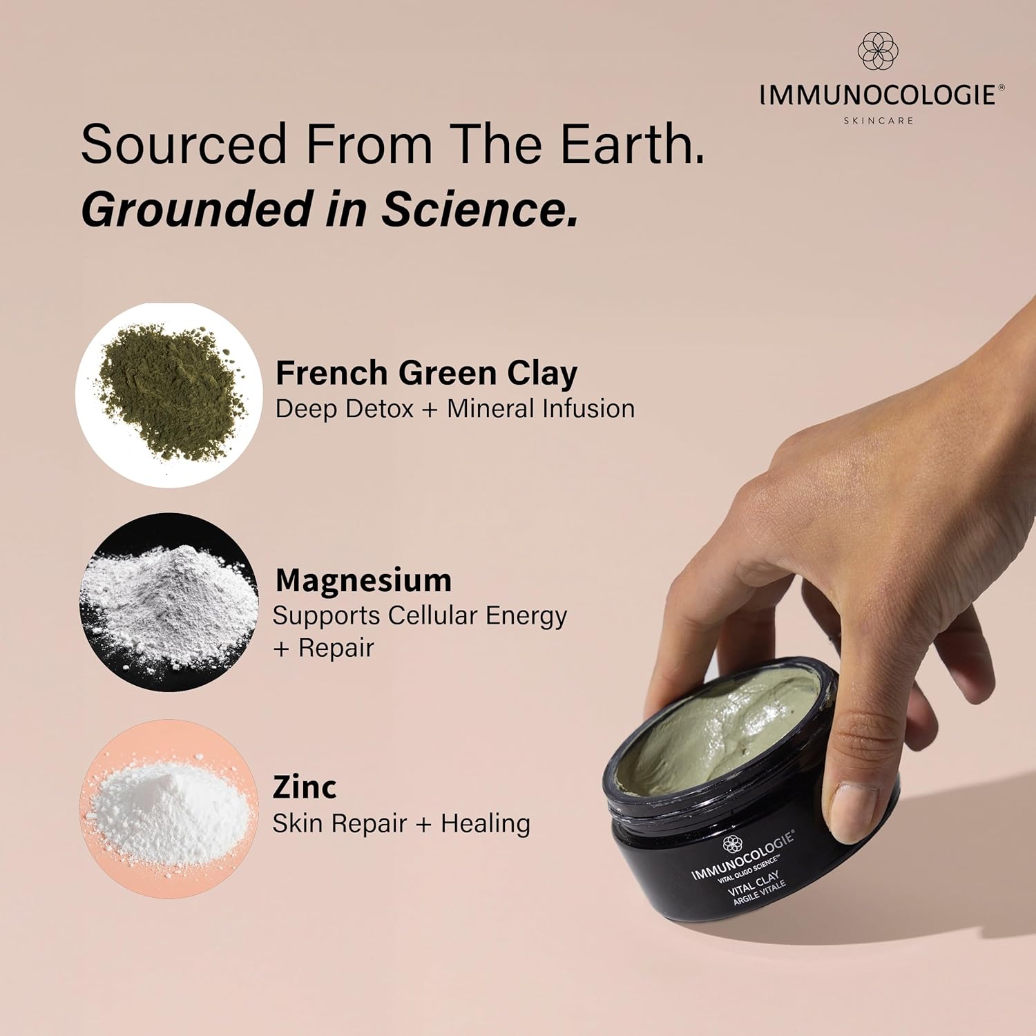 IMMUNOCOLOGIE Vital Clay Mask - Deep Pore Cleansing Ultra Creamy Face Mask with Salicylic Acid and 12 Essential Minerals from Montmorillonite, Kaolin, and Illite Clay Extract - 3.4 oz/100 ml
