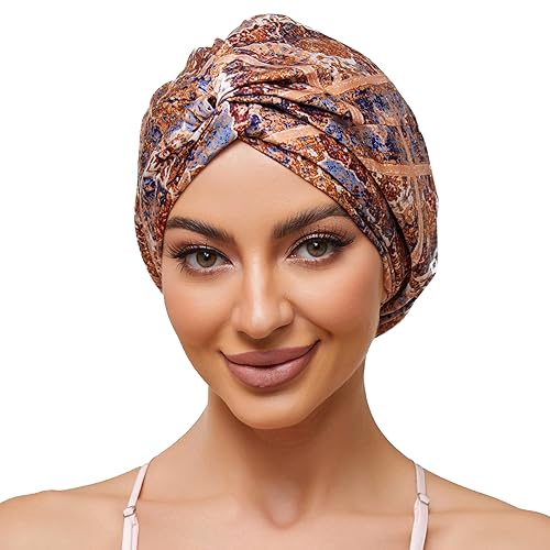 Gorro de satén de seda ajustable para envolver el cabello para dormir, gorro de dormir de doble capa, turbante nocturno para cabello largo y rizado,