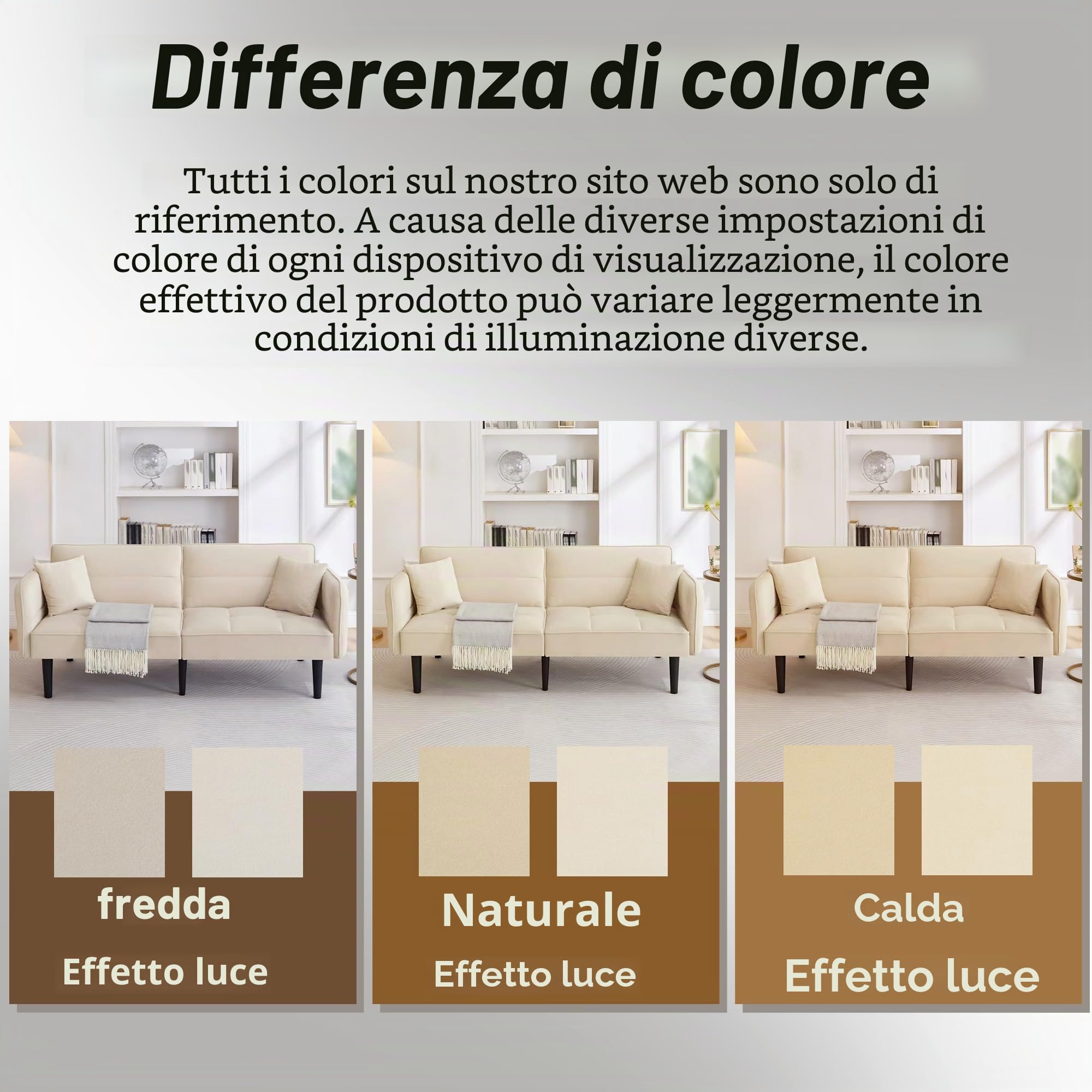 Azkoeesy Divano Letto 2 Posti in Velluto 176 cm, Schienale e Braccioli Regolabili, Piedi in Legno Massello, 2 Cuscini Inclusi, per Soggiorno e Ufficio (beige)