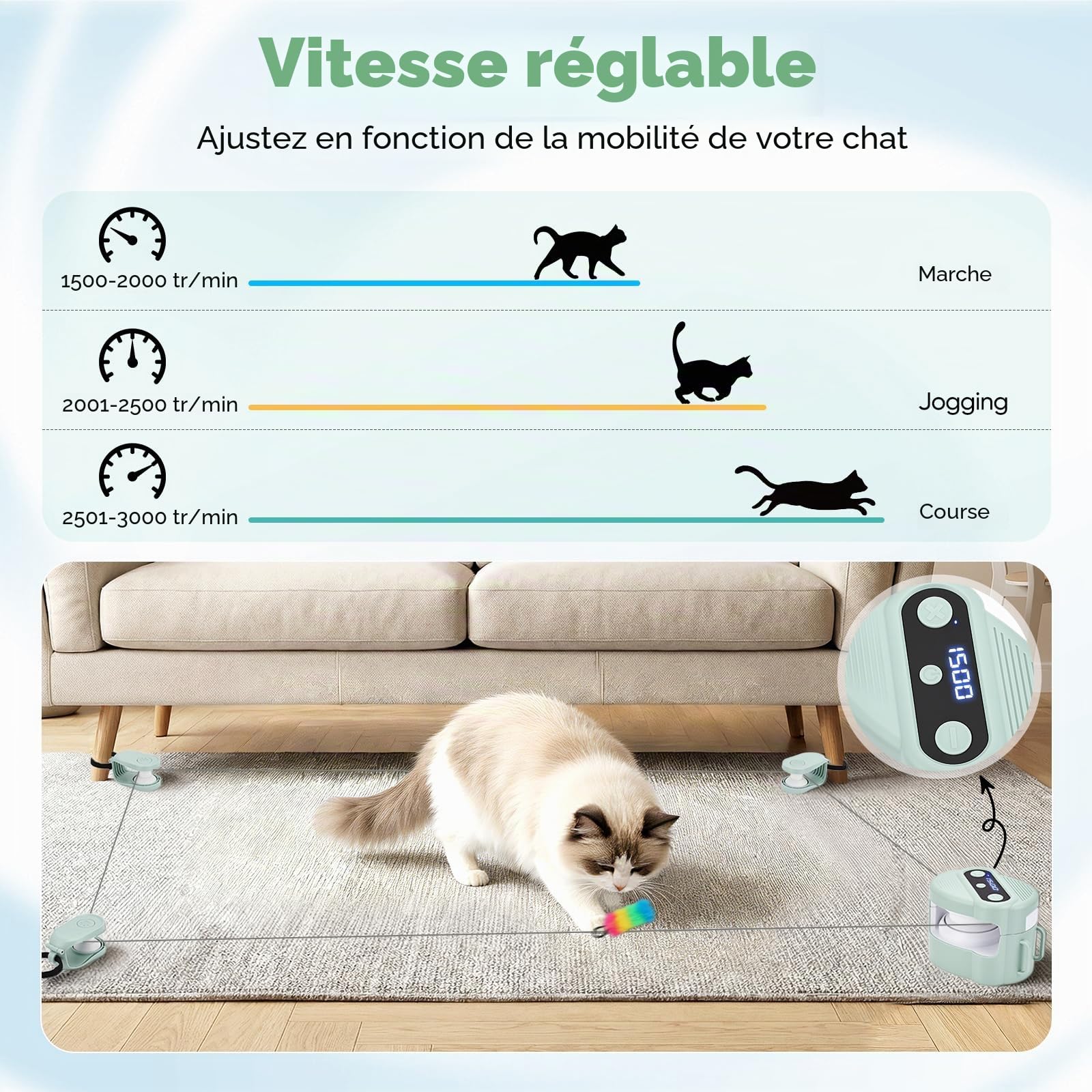 Jouet Interactif pour Chat d'Intérieur, Jouet pour Chat Simulant la Chasse, avec Contrôle Automatique/Télécommandé, Jouet pour Animaux Domestiques Consommant de l'Énergie (Vert Clair)