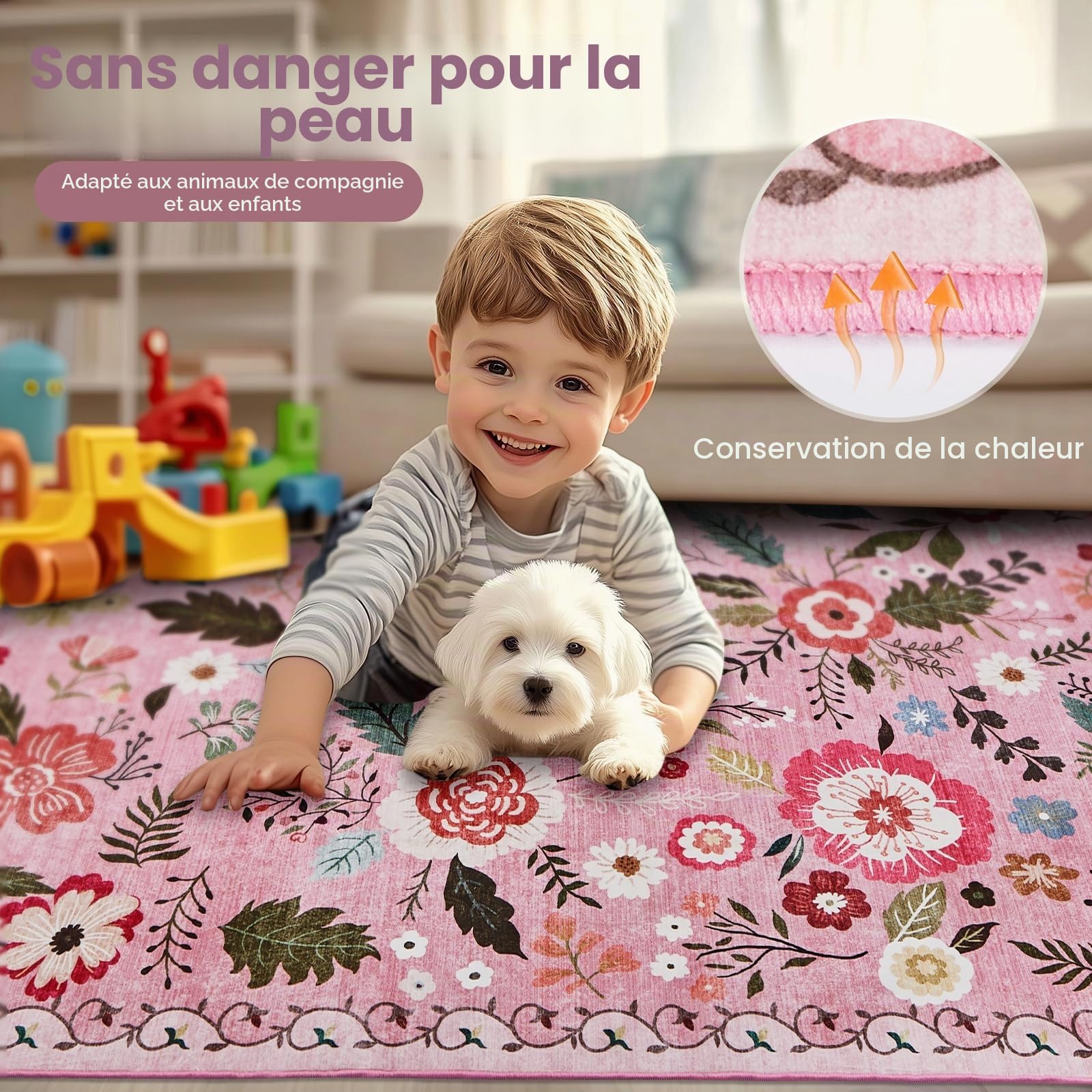 Puremy Tapis pour salon, à poils ras - Imprimé floral bohème - Pour chambre à coucher - Antidérapant, doux, lavable - Ultra fin - Pour chambre d'enfant, salle à manger, ferme, décoration d'intérieur