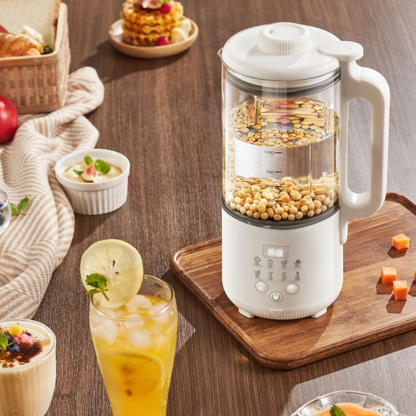 Pongnas Automatyczny Ekspres do Mleka Sojowego o Mocy 120 W i Pojemności 1500 Ml – 8-calowy Blender do Mleka Orzechowego Sojowego z Płatków Owsianych Migdałowych, Funkcja Automatycznego Utrzymywania