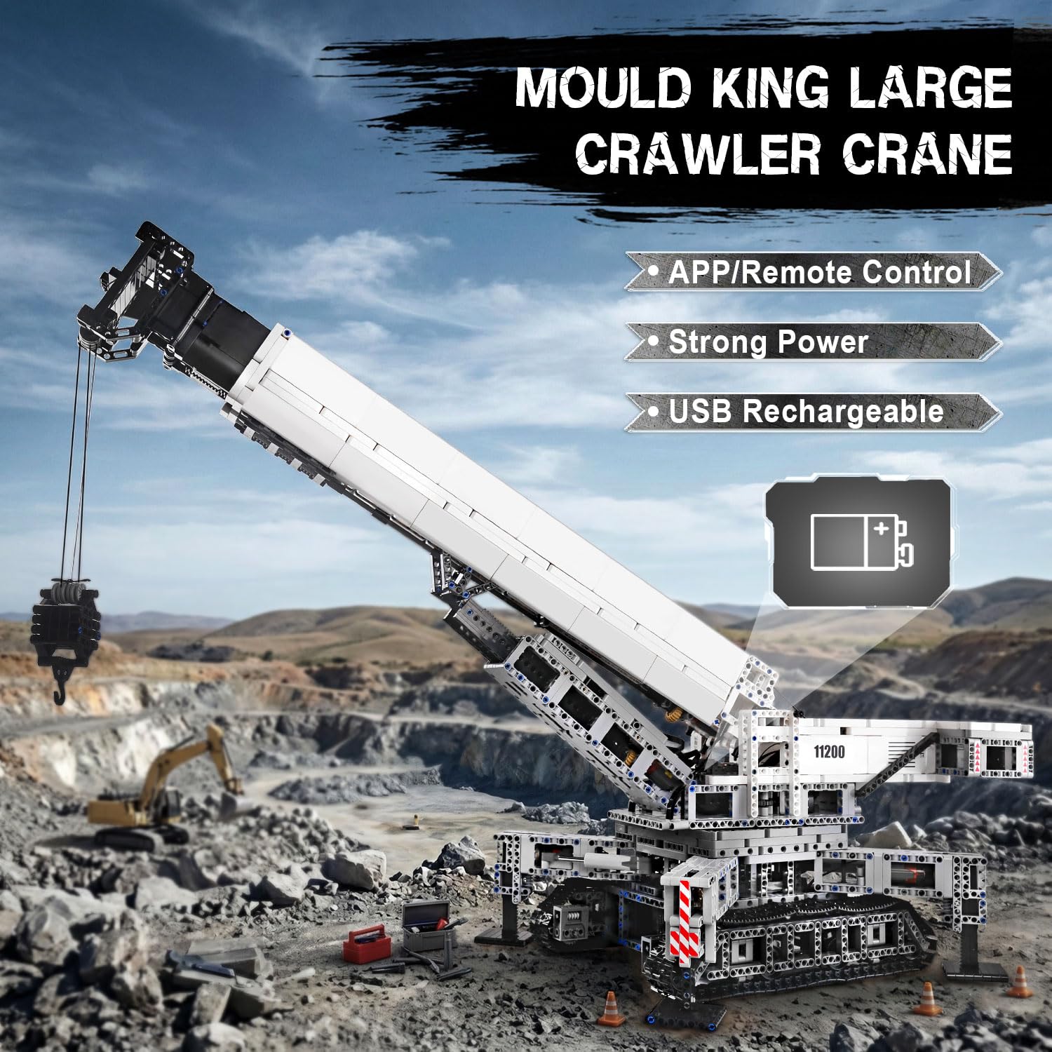 Mould King 17002 - Kit di costruzione per gru mobile, 4000 pezzi, grande app e gru cingolata telecomandata, modello di veicolo di ingegneria per adulti, modello da collezione