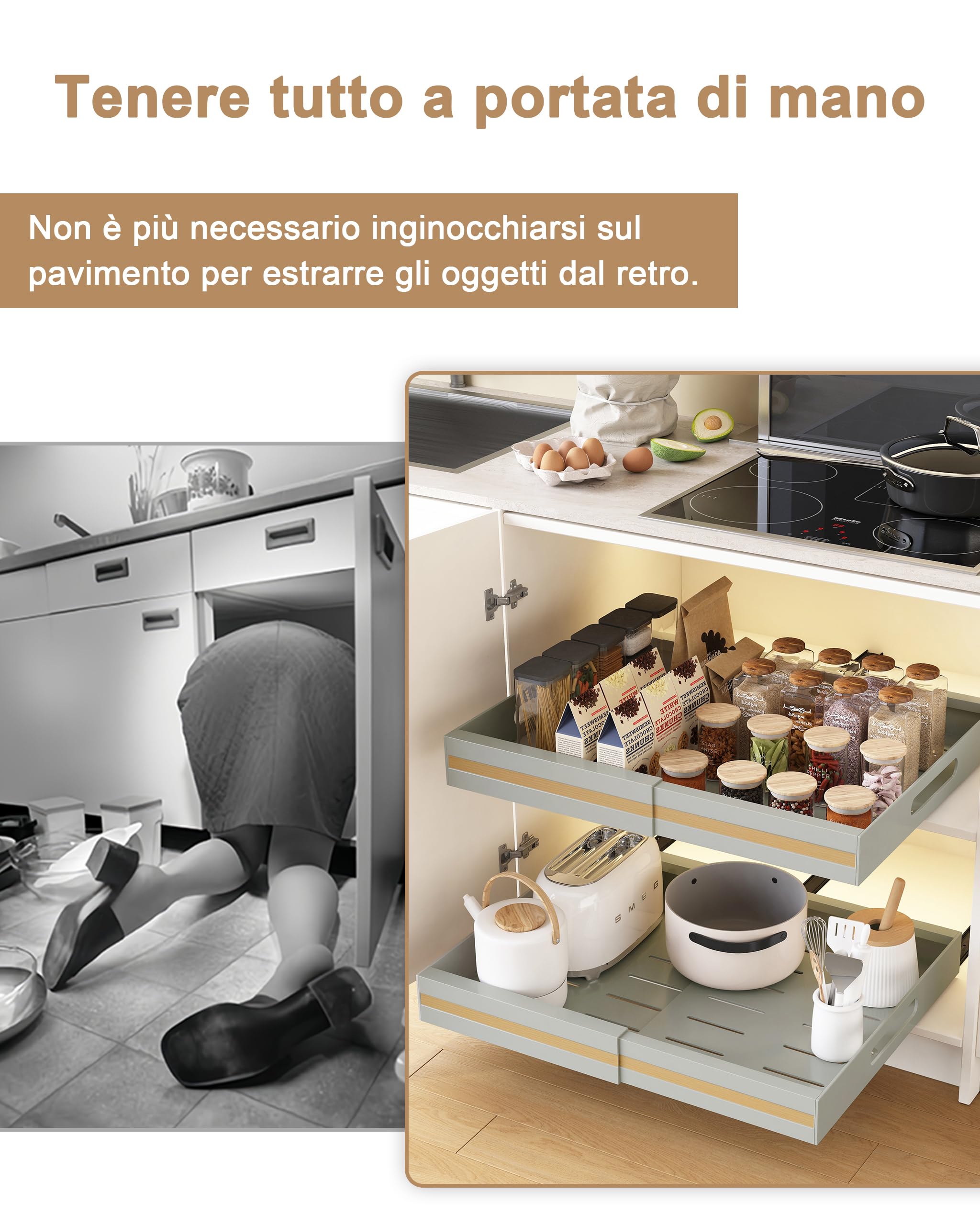 UMDONX Set da 2 Cassetto Estraibile per Armadio,30.5-51.5W X42D X7.5H CM,Grigio
