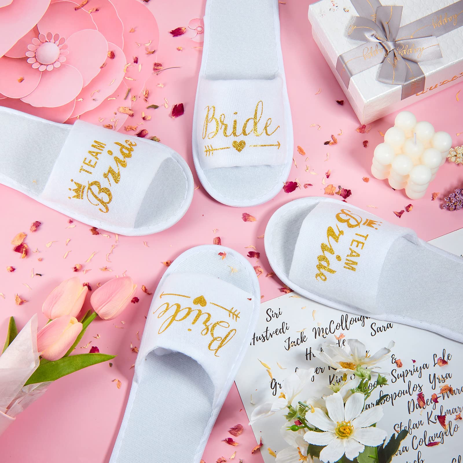 SATINIOR 12 Paia Team Bride Pantofole Aperte Usa e Getta da Spa per Sposa e Damigella d'Onore Ciabatte per il Matrimonio Festa di Addio al Nubilato
