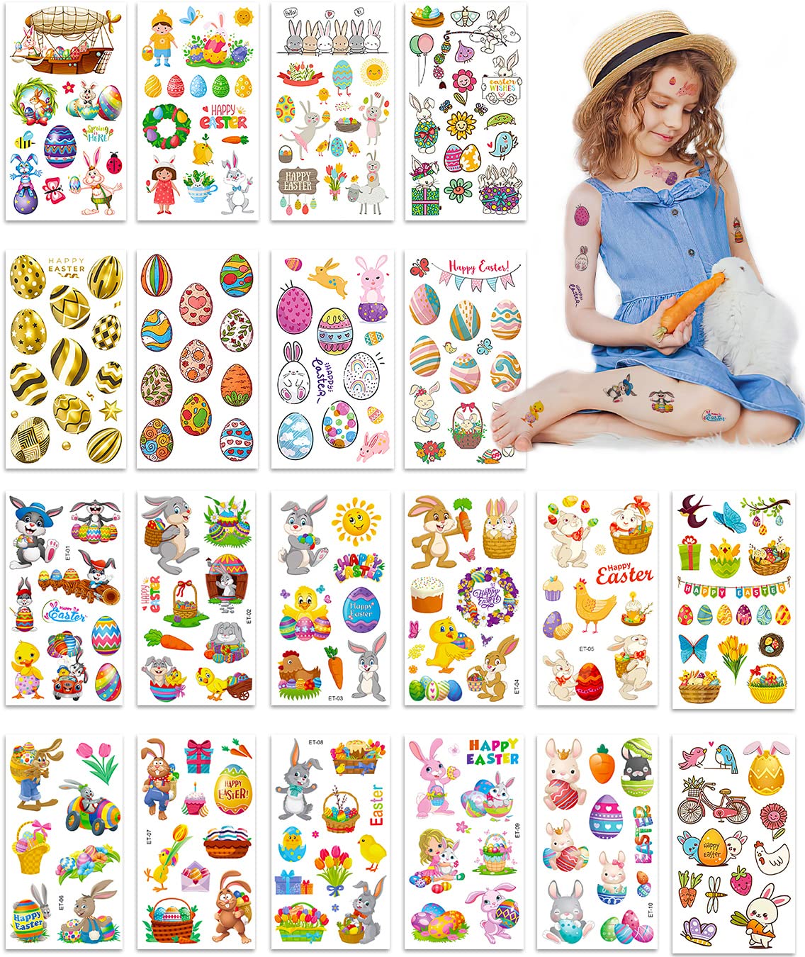 20 Bunte Tattoo-Aufkleber Für Kinder – Süße Hasen, Eier & Motive Für Oster-Partys