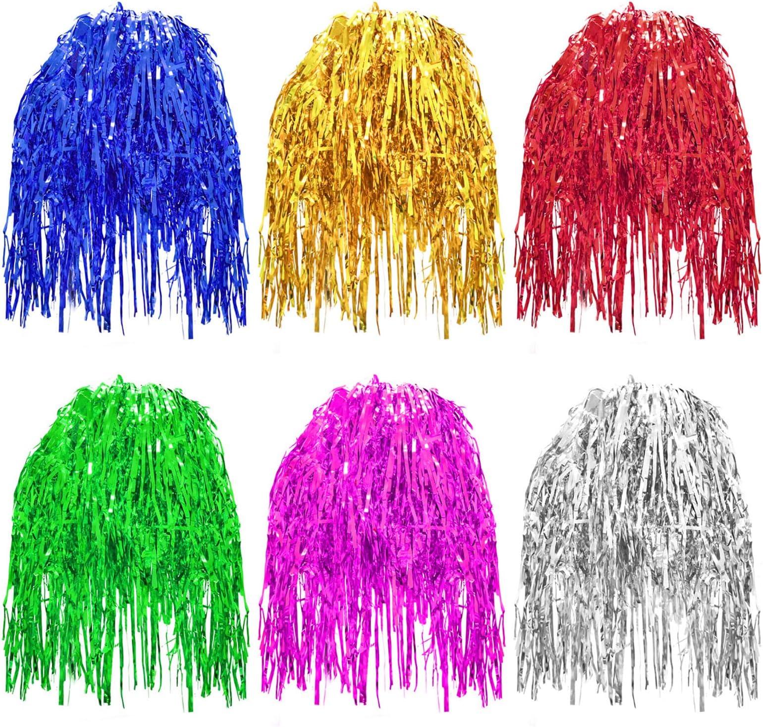 Pack of 6 Tinsel Wigs, Foil Fancy Dress, Shiny Party Wig, Hairpiece, Tinsel Wigs, Adult Men, Women, Cosplay Headwear, Masquerade Wigs, Party Accessories (6 Colours)