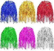 6 x Disco Wig for Adults and Men and Women, Cosplay Masquerade, Party - 6 Colours Tinsel Wig