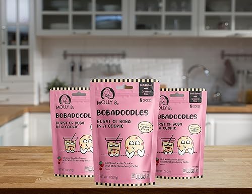 Miniatura 3 de Molly Bz Food Bobadoodles - Burst of Boba in a Cookie - Snickerdoodle con sabor a mini fresa Boba - Horneado suave - Receta gourmet - 8 galletas en