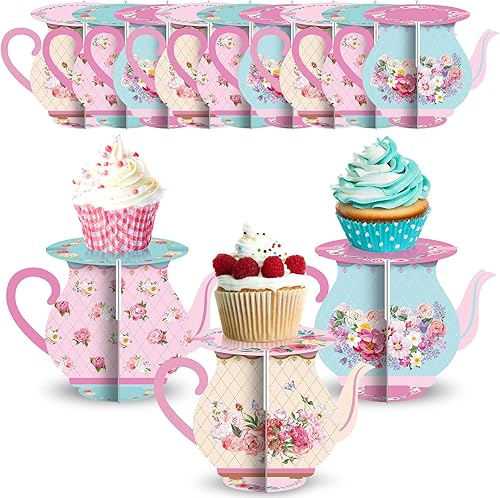 12 piezas de decoración de fiesta de té, tetera pequeña, soporte para cupcakes, tetera, recuerdo de fiesta, decoración de mesa de té, pastel de
