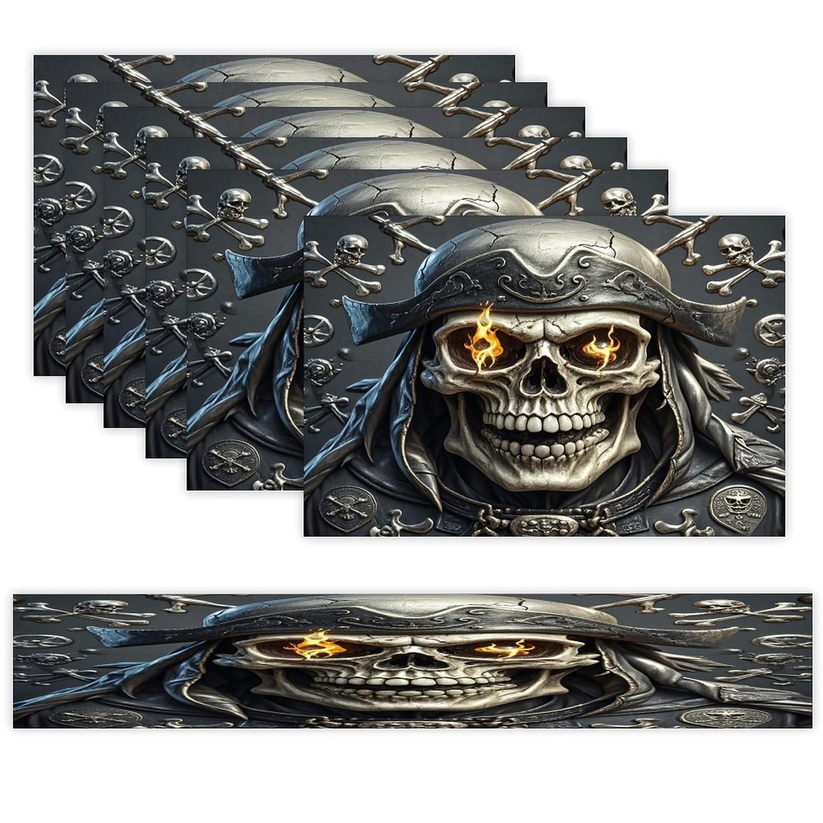 Pirate Skull Table Runner and Placemats Set of 7 Linen Table Mat Non-Slip Place Mats Washable Placemat Heat Resistant Place Mat with Table Runner for Party Dining Decor