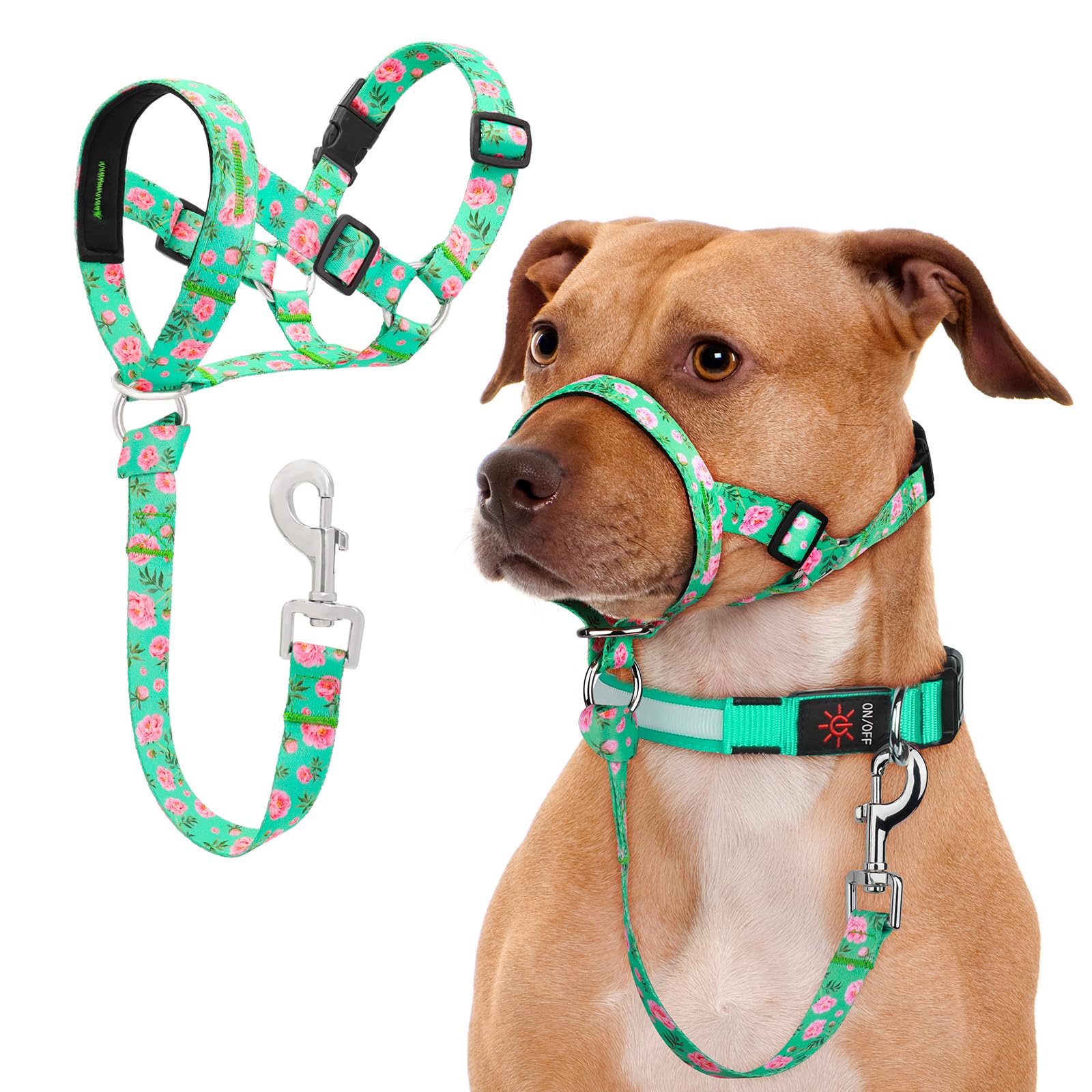 Collar de cabeza de perro sin tirones, cuello halter antitirones para perros medianos, diseño acolchado ajustable para dejar de tirar de la correa, fácil control de entrenamiento para caminar
