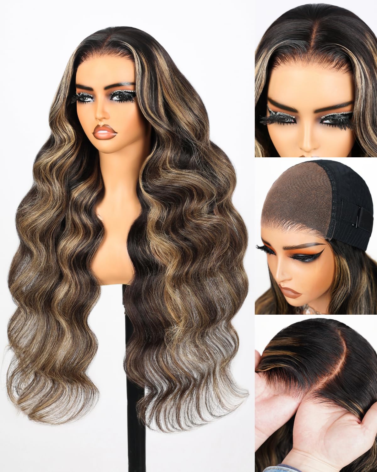 SUPERLOOK Highlight Ombre Wear and Go Glueless Wig Pre Cut 6x5 HD Closure Balayage Wigs Human Hair 12A 220% Density Ombre Wig Human Hair Upgraded Real