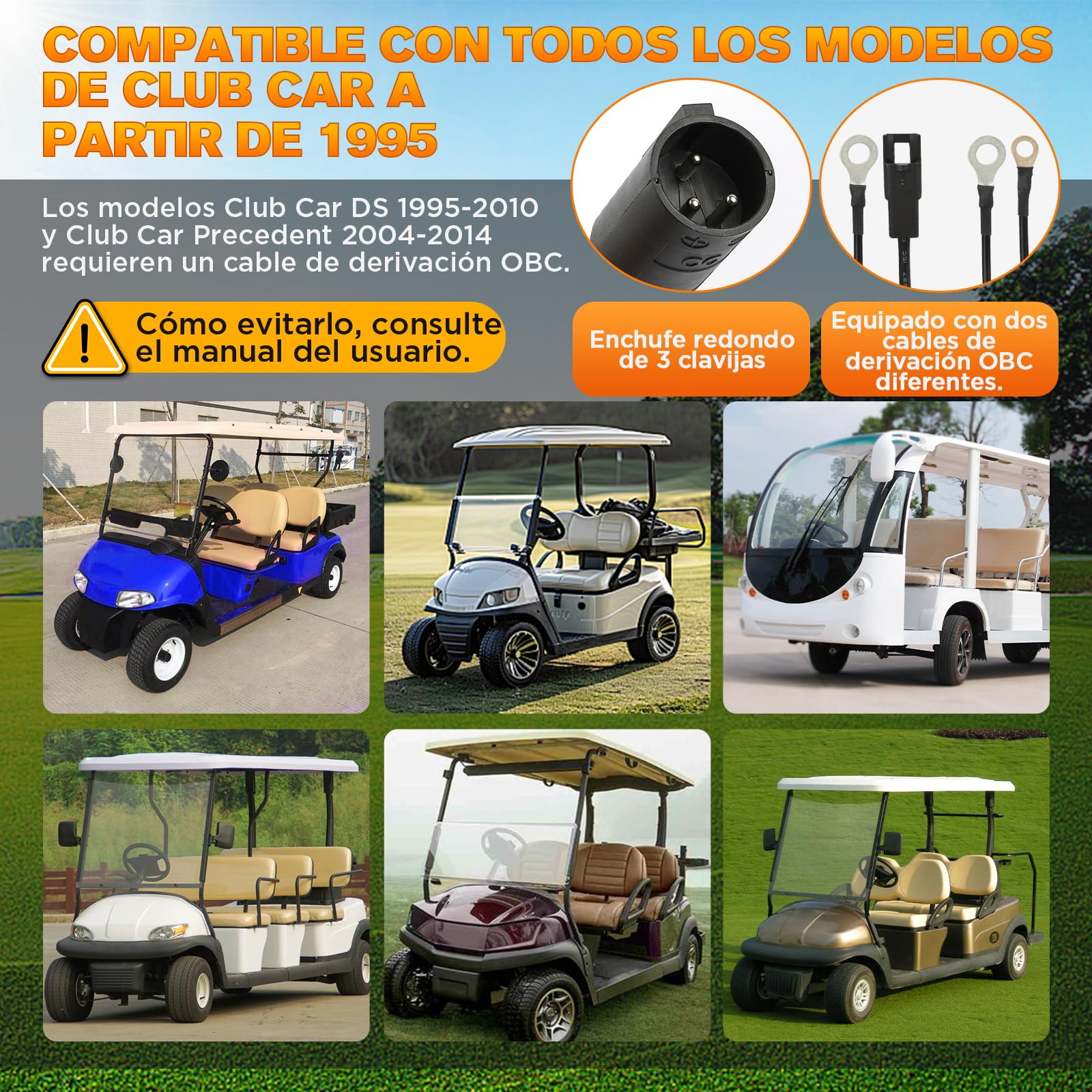 Cargador Inteligente 48V 18A para Carritos de Golf Club Car, Batería Plomo-ácido IP67