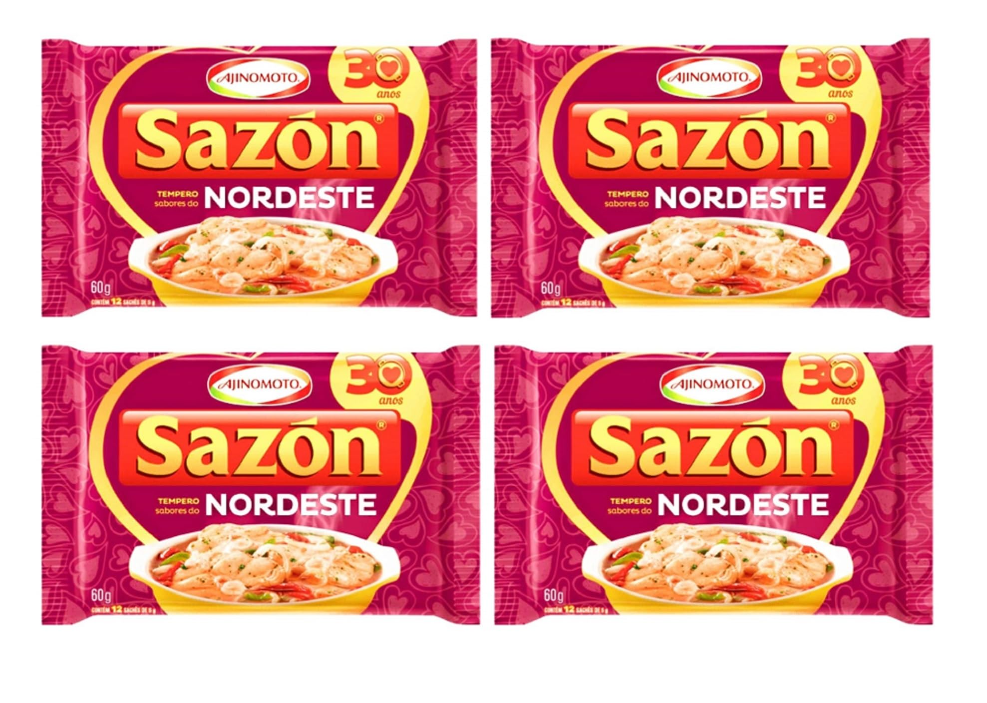 Ajinomoto - Sazon - Seasonings - 12x0.17oz Sachets - 2.12oz (PACK OF 04) | Temperos 12x5g Sachês - 60g (Northeast(Nordeste))