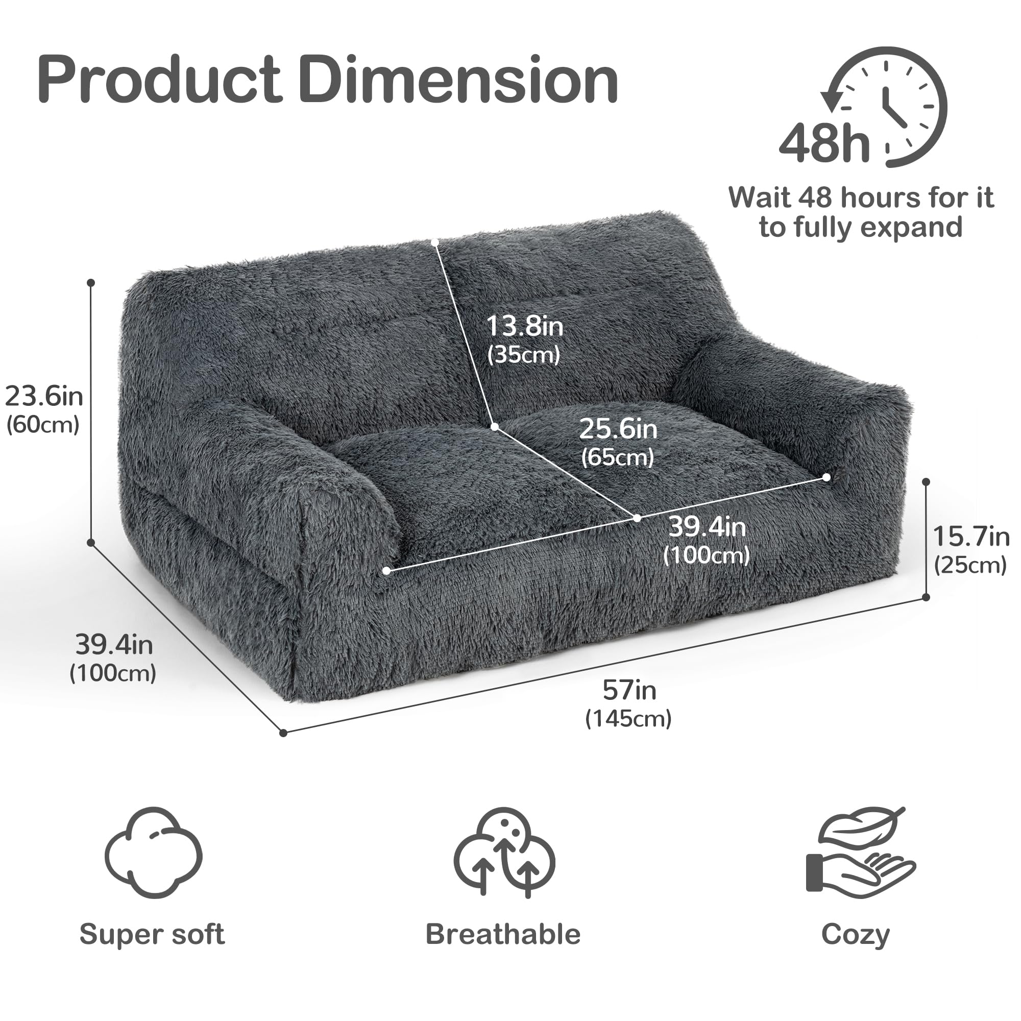 Pamapic Puszysty worek do siedzenia, duży worek do siedzenia z wypełnieniem w zestawie, sofa 2-osobowa, nowoczesna i ergonomiczna dla dorosłych, leniwa sofa dla dorosłych i zwierząt domowych, nadaje