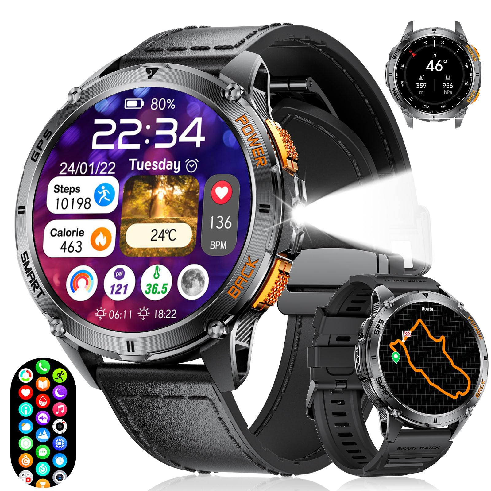 Amazon.com: FOXBOX GPS Smart Watch for Men with LED Flashlight