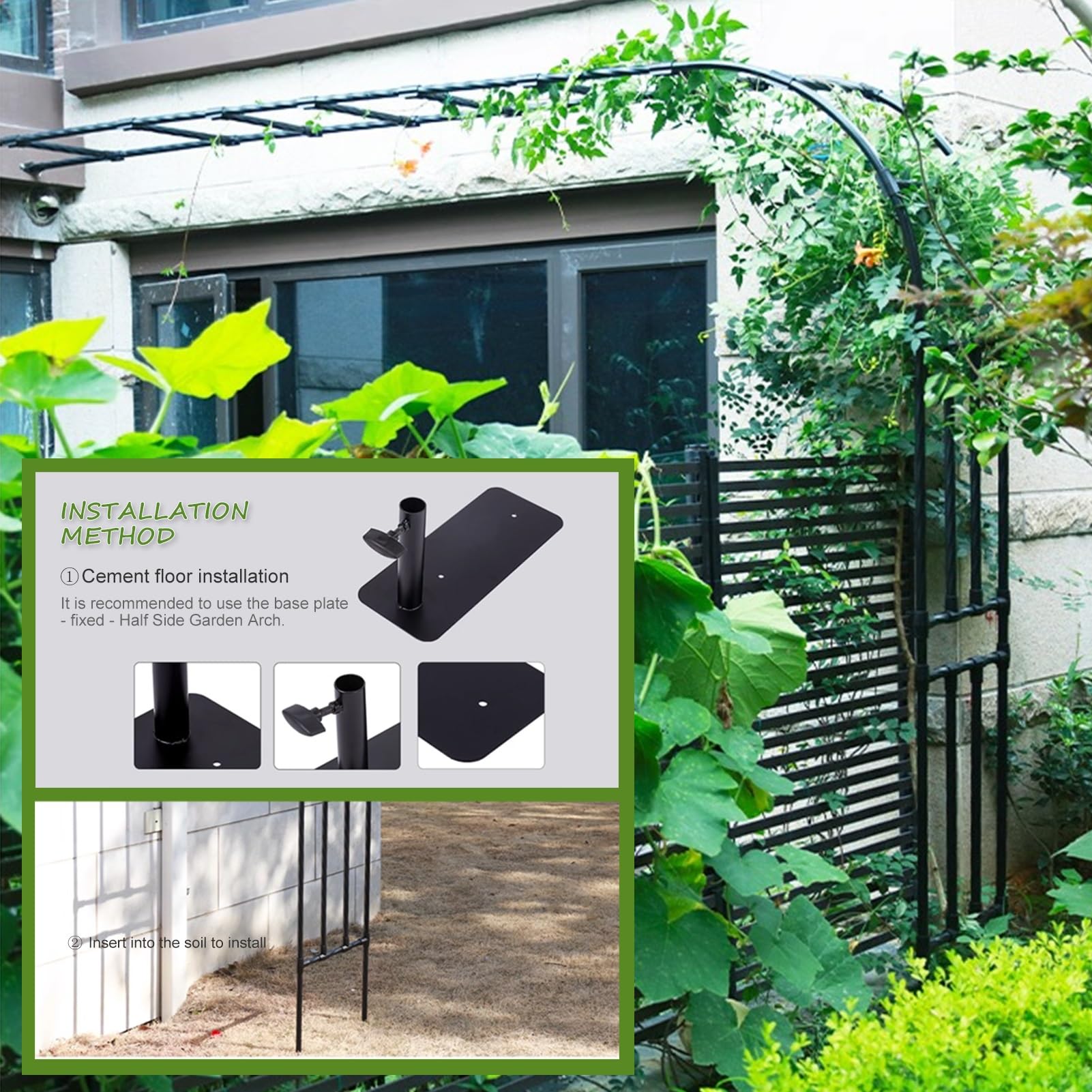 Halbogiges Rankgitter für Kletterpflanzen Metall Pflanzenstütze Deko Gartenbogen Gartenlaube für Hochzeit Gartenparty Pflanzenstütze Blumenständer (1,80m x 0,40m x 2,40m)