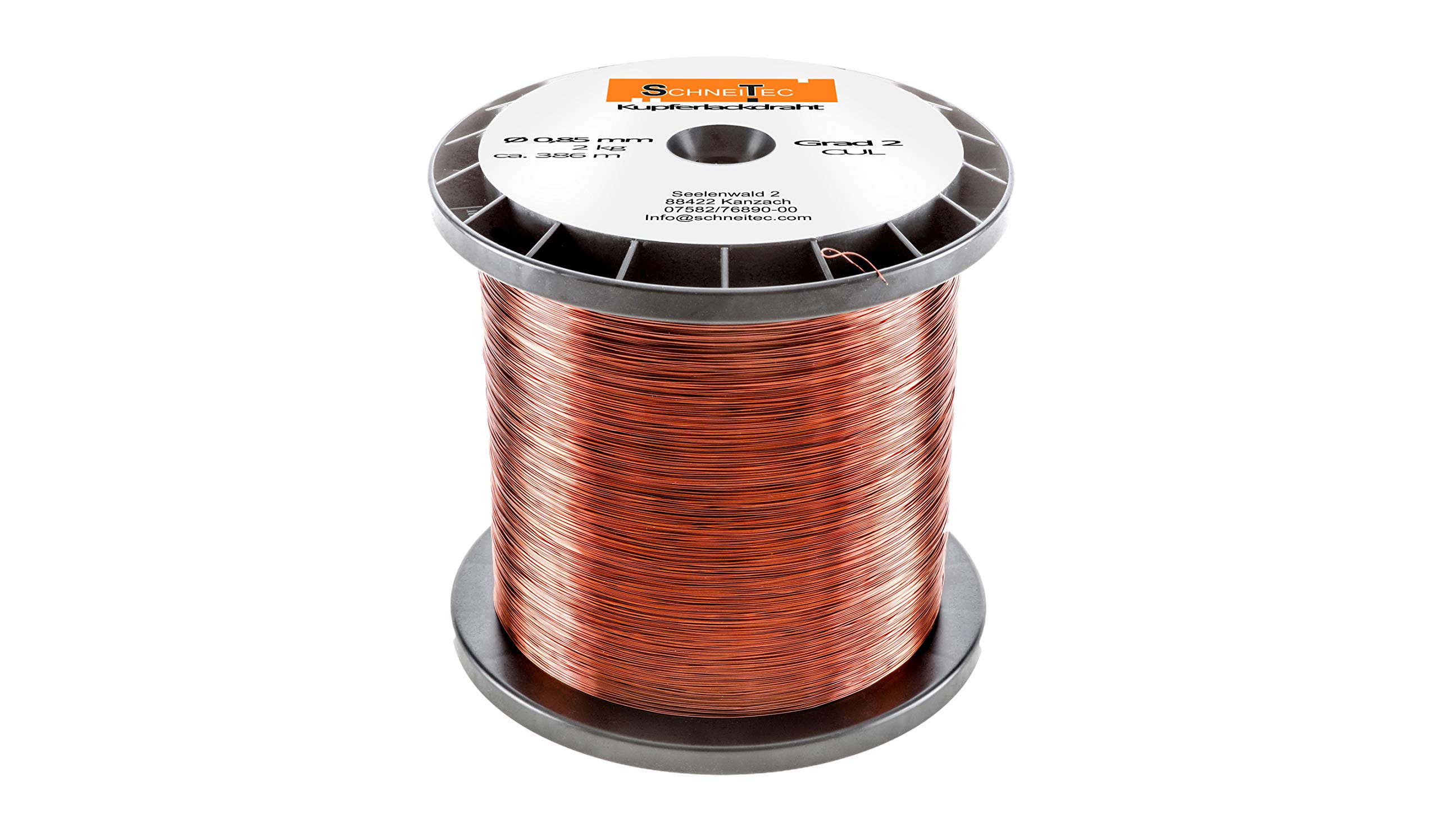 Kupferlackdraht W210 Ø 0,85 mm 2 kg, ca. 385m - CU Lackdraht Grad 2 CUL Kupferdraht Gewicht 2 Kilogramm Durchmesser 0,85 Millimeter Wickeldraht Kupfer Draht nach IEC 60317-13