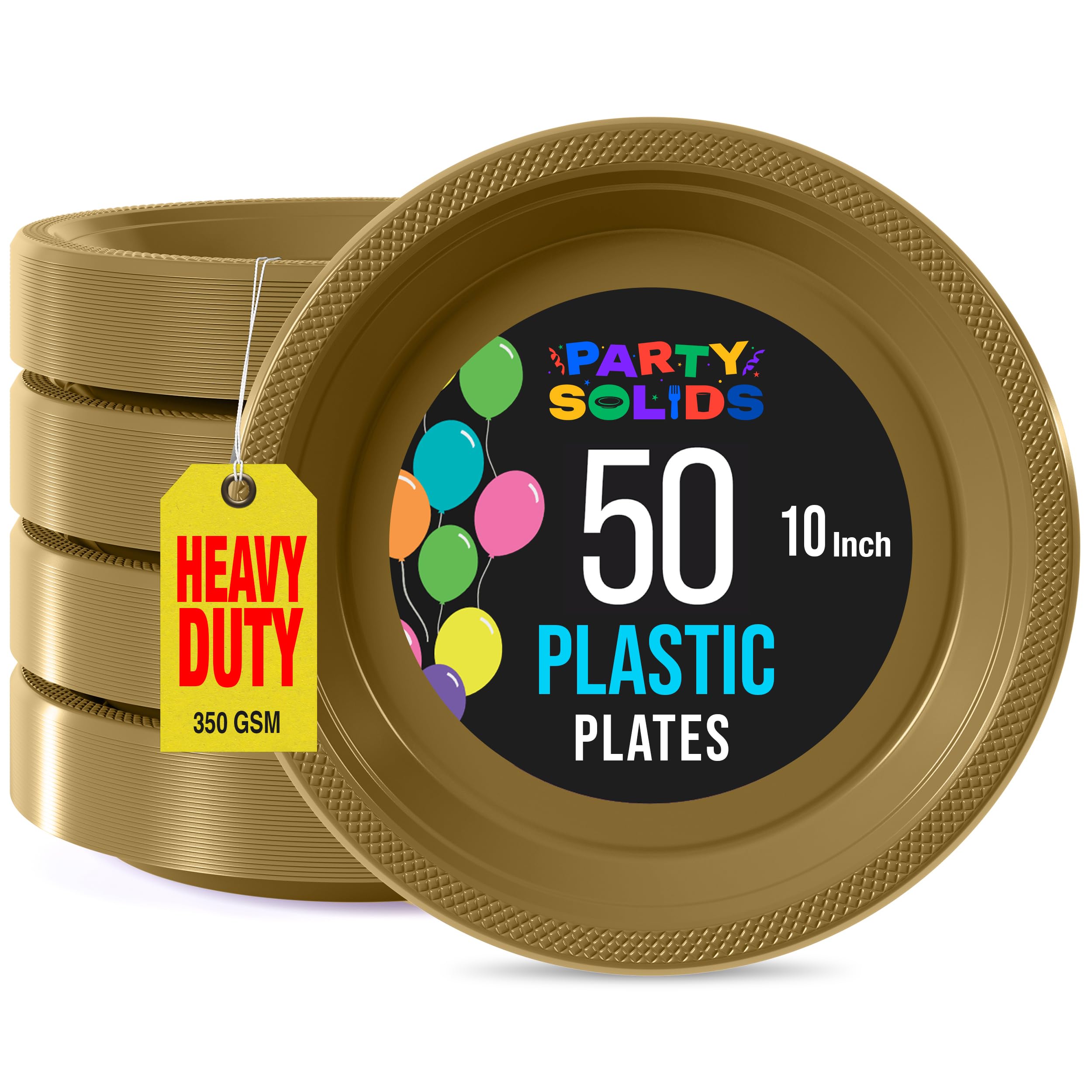 Exquisite Party Solids Gold Plastic Plates For Party Supplies 10" Gold Disposable Plates Heavy Duty 50 Pcs Plastic Dinnerware Sets Heavy Duty 350 GSM