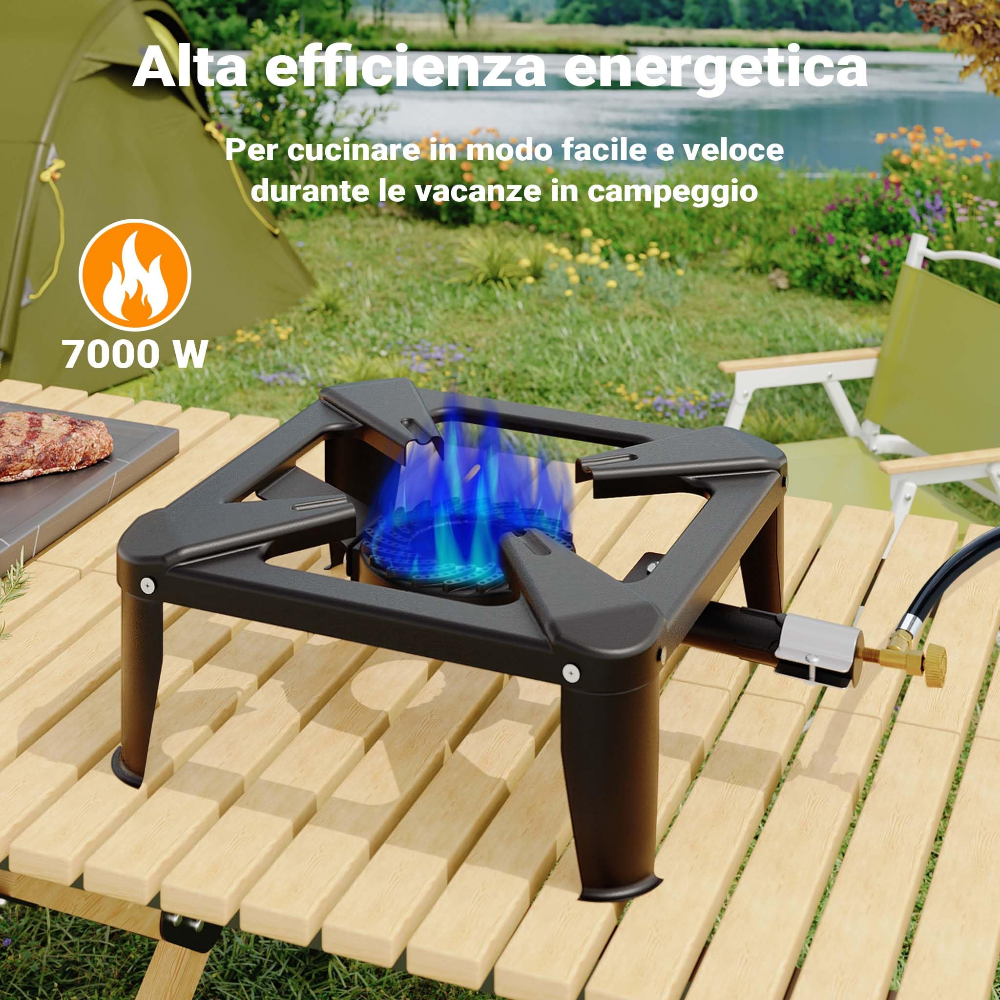 Wiltec Fornello a gas da esterno 450 g/h 7 kw Per campeggio e outdoor Alimentato a gas propano/butano
