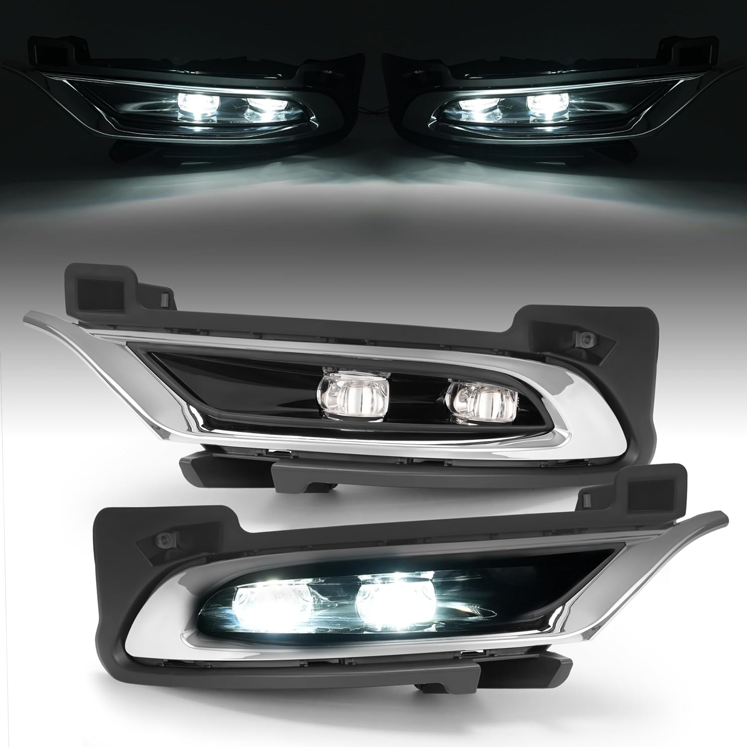 HECASA Pair LED Fog Light&Bezel&Molding Compatible with 2015-2024 Chrysler 300 Replacement for CH2592154 CH2593154 CH1038172 CH1039172 Fog Lamp Assembly Clear Lens Black Housing Driver&Passenger Side