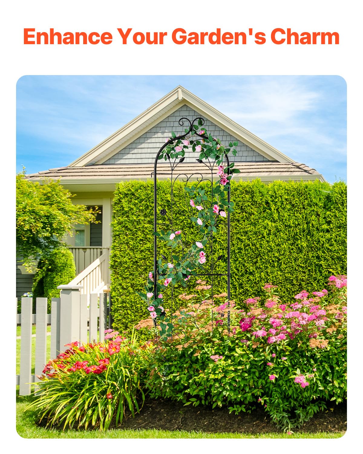 VEVOR Traliccio da Giardino Rampicanti per Piante Fiori in Metallo Antiruggine, Supporto per Traliccio per Rose Rampicanti da Esterno, Traliccio Decorativo per Clematide Alta per Cortili 38 x 152 cm