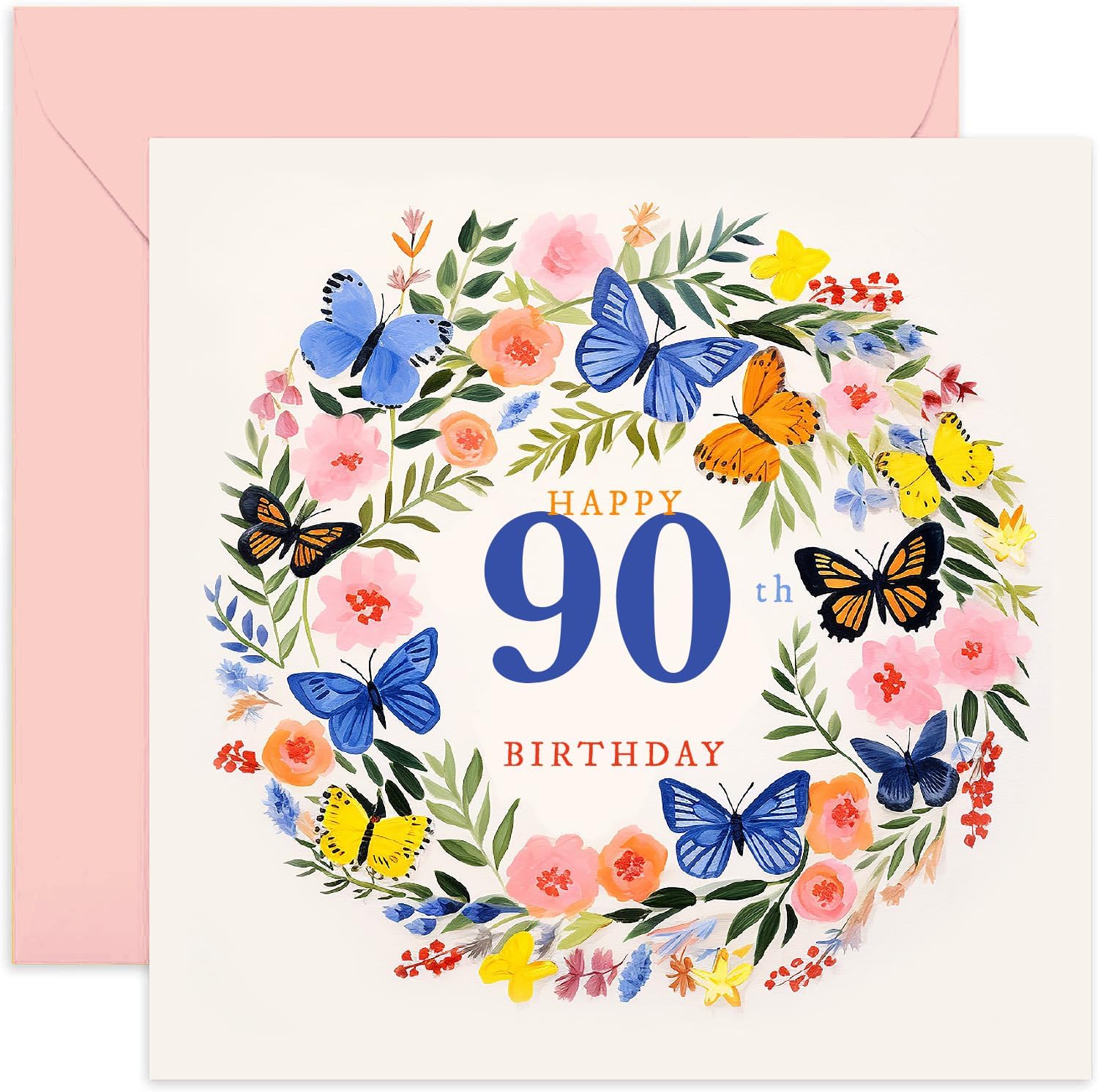 Old English Co. Biglietto 25° Compleanno Per Donna: Rosa Con Torta Glitterata E Farfalle, Interno Bianco Per Messaggio. Dimensioni 150x150 Mm, Busta Inclusa.
