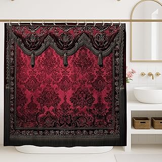 Gothic Velvet Shower Curtain, Rich Burgundy Floral Home Decor, Autumn Wi...