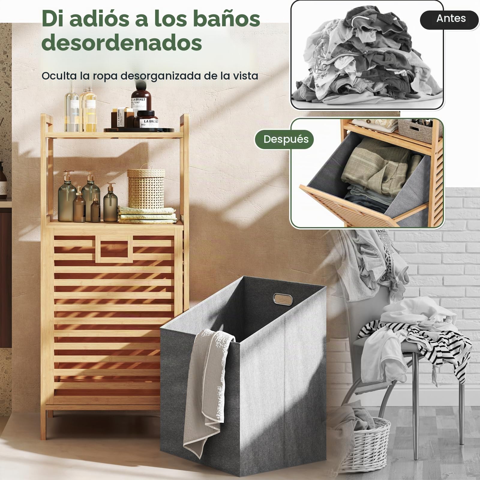LIFEZEAL Cesto de ropa sucia con 2 estantes de bambú