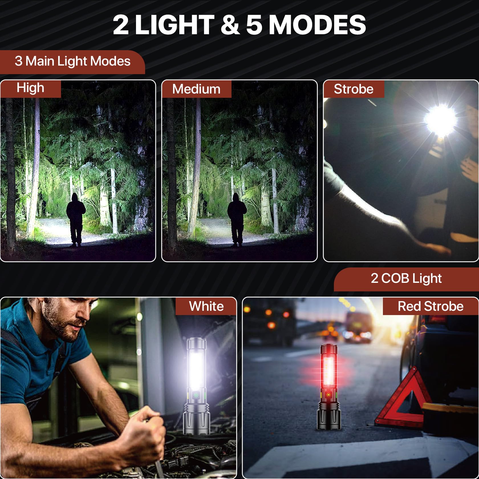 LUTW Rechargeable Tactical Flashlight - 2000 Lumens Super Bright With 5 Modes & USB-C - View #12
