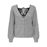Only Onladele LS Lace Mix Cardigan CC Knt, Chiaro Grigio Melange
