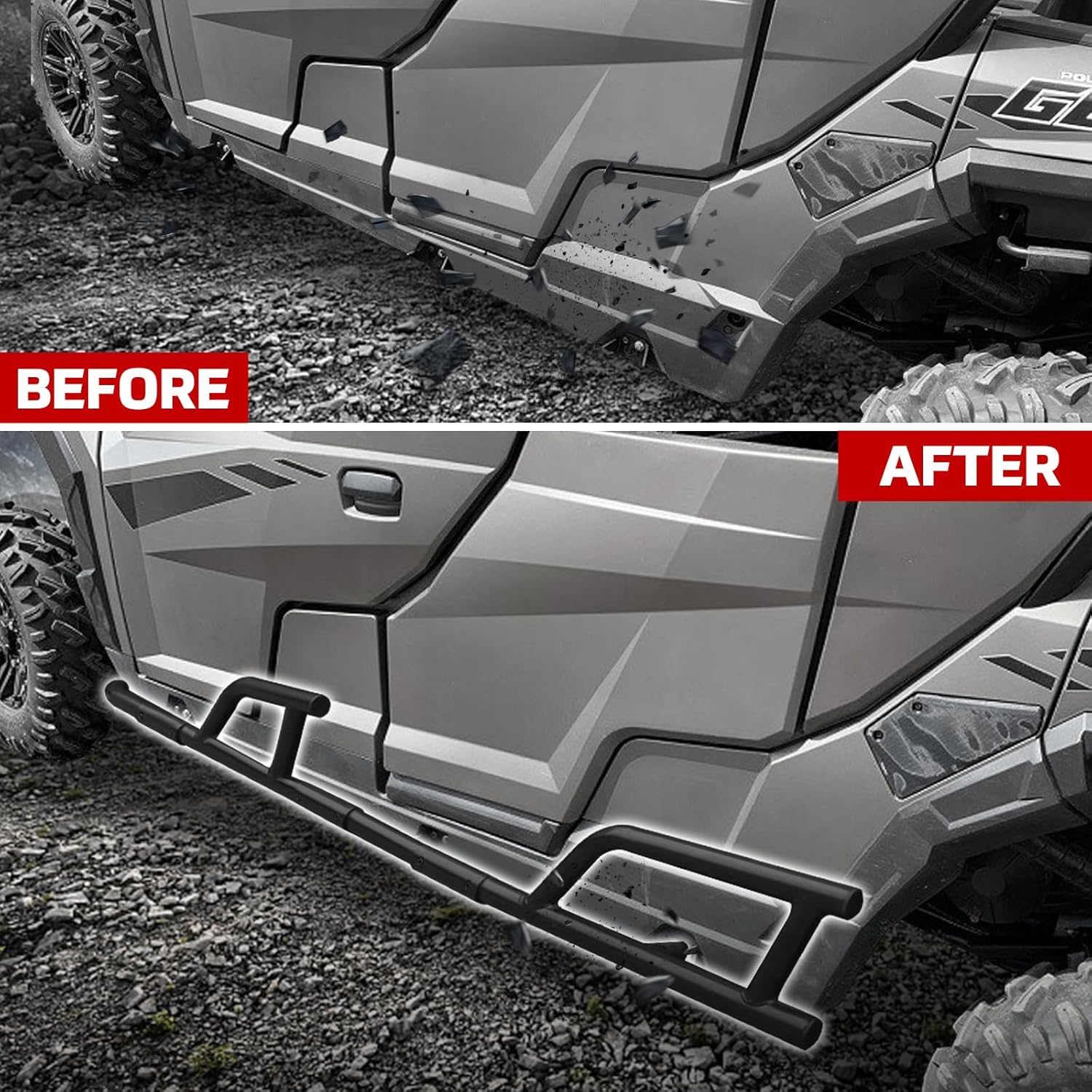 Nerf Bars Rock Sliders for Polaris General, Heavy Duty Steel Tube Side Bumper Combined Brush Guard Side Steps for Polaris General XP 4 1000 2017-2026 Accessories, Replace #2881992
