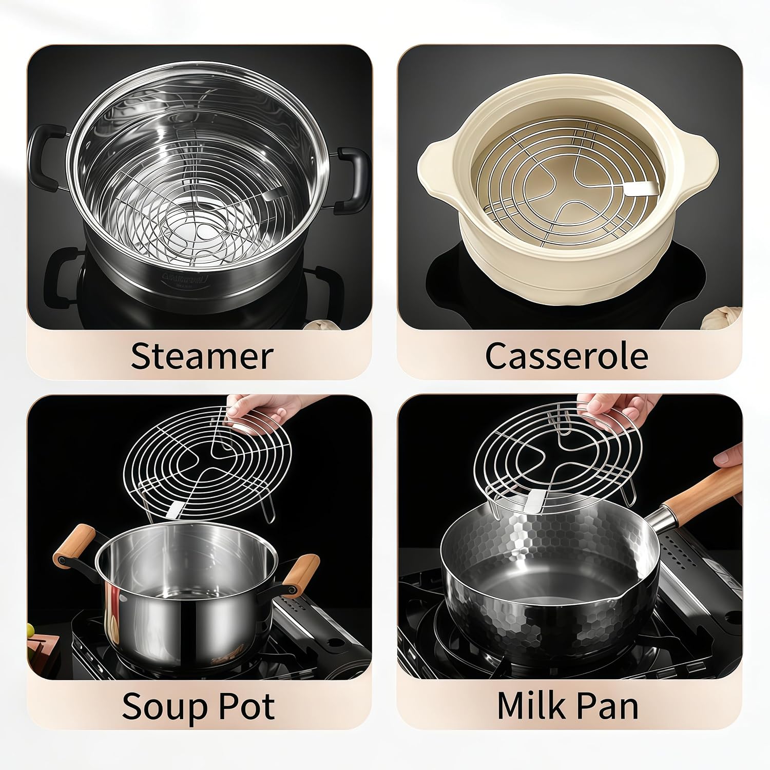Round Steamer Rack, Cooling Rack, Stainless Steel Pot Mat, Wire Steamer Rack for pot cookers and pressure cookers (7 * 20cm)