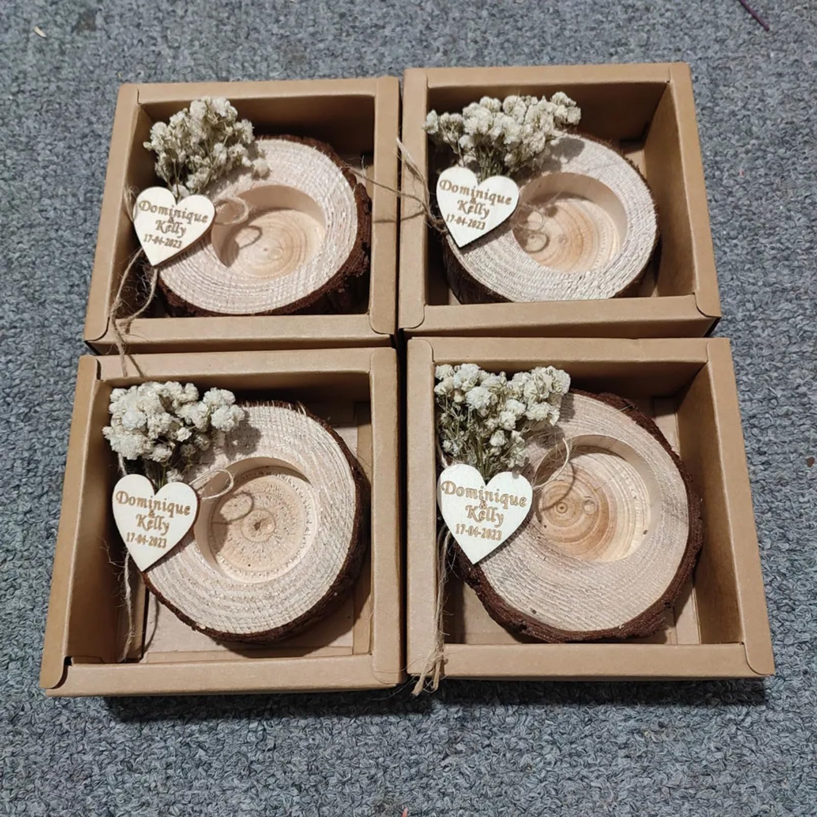 Personnalisée Bougeoirs en Bois pour Bougies Chauffe-Plat, Personnalisée Bougie,étiquette Personnalisée Mariage,Bougies De Mariage pour Invités,Bougeoirs,Décorations De Mariage. (10pcs)