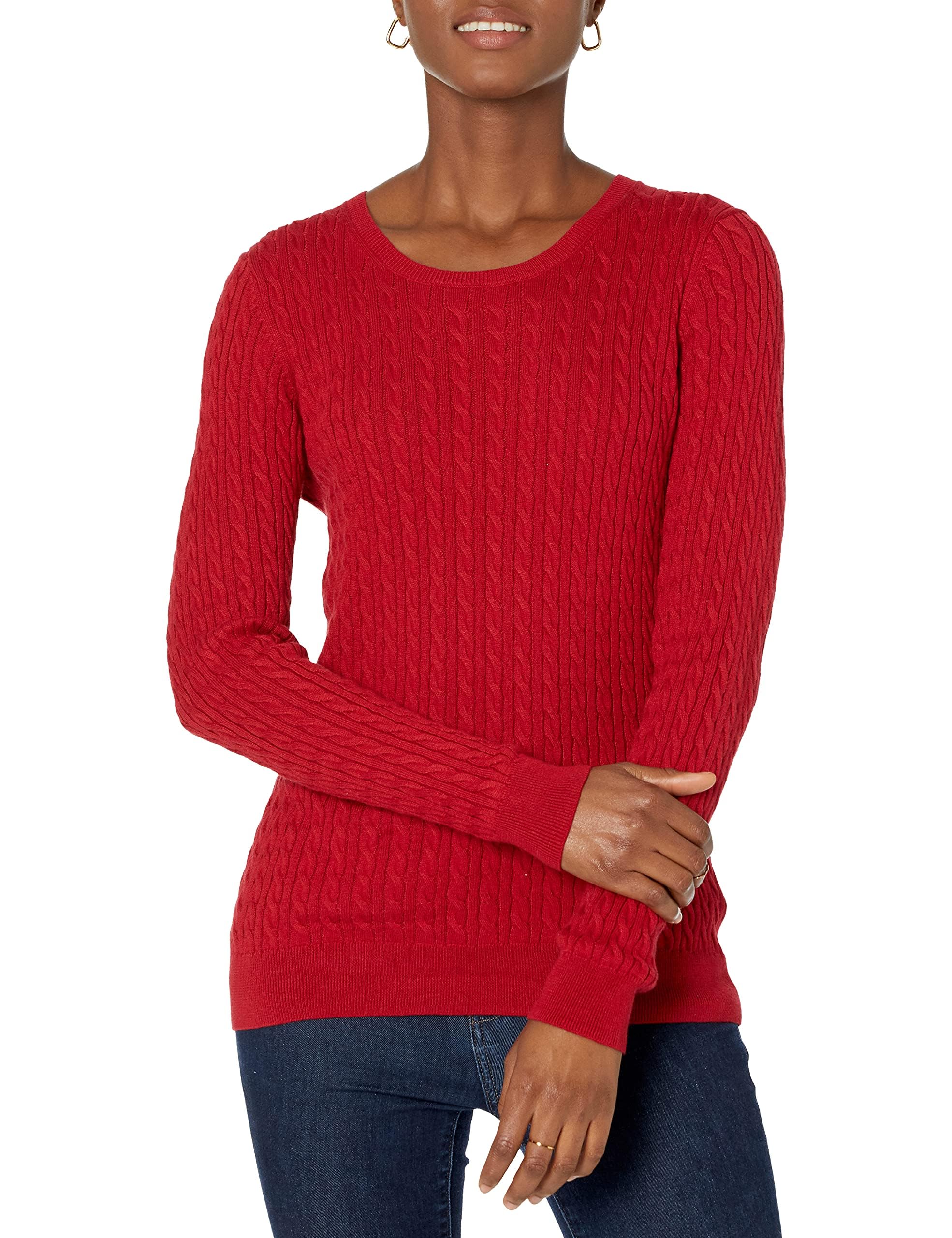 Amazon Essentials Damen Leichter Langarm-Pullover Mit Rundhalsausschnitt Mit Zopfmuster (Erhältlich In Übergröße)