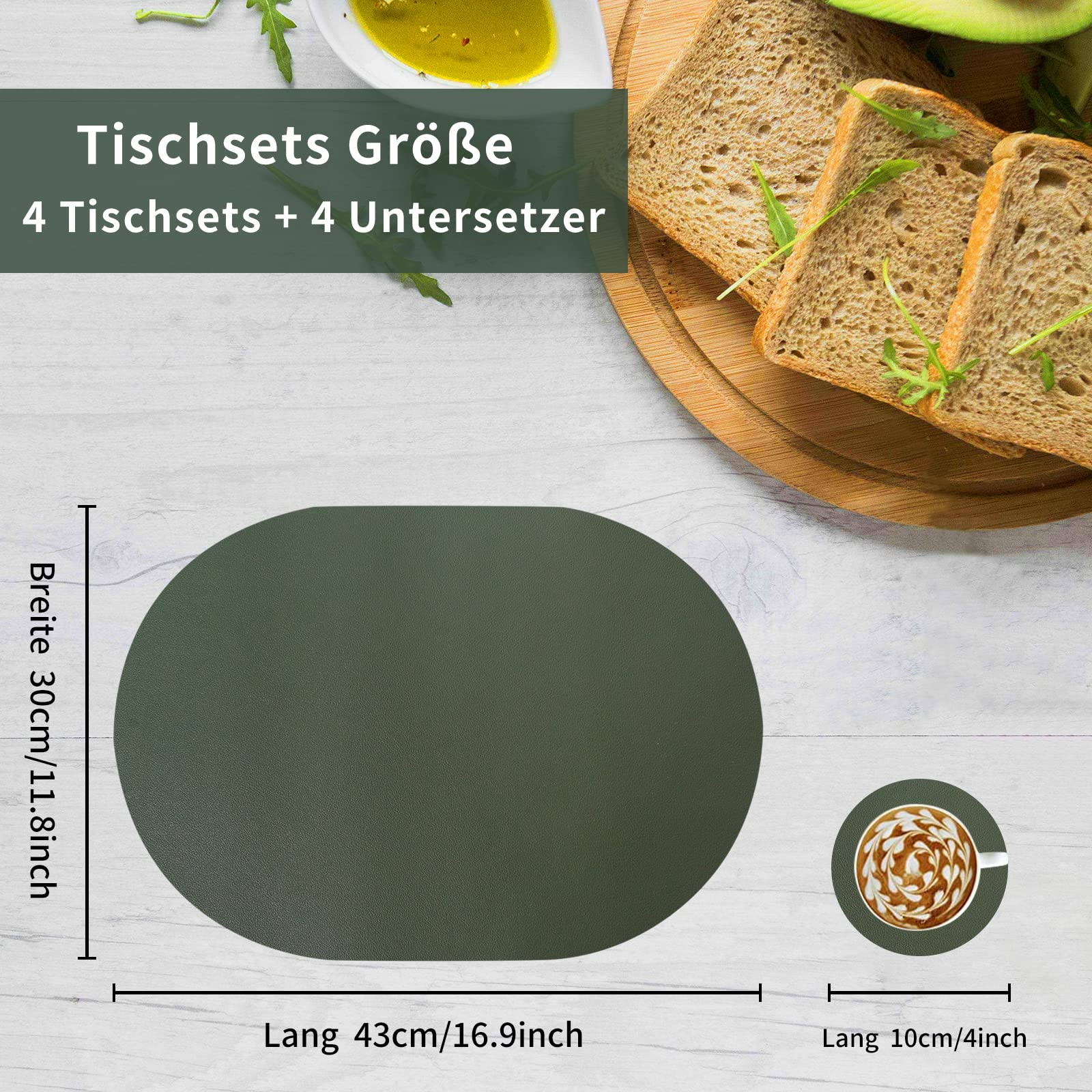 Set di tovagliette e sottobicchieri in similpelle, tovagliette lavabili, set di tovagliette lavabili, decorazione per la tavola, tovaglietta rotonda, tovagliette per cucina e tavolo da pranzo, set da