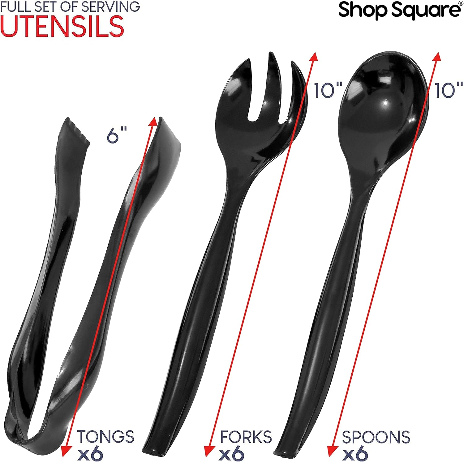 Black Disposable Plastic Serving Utensils Set - 18 Pieces