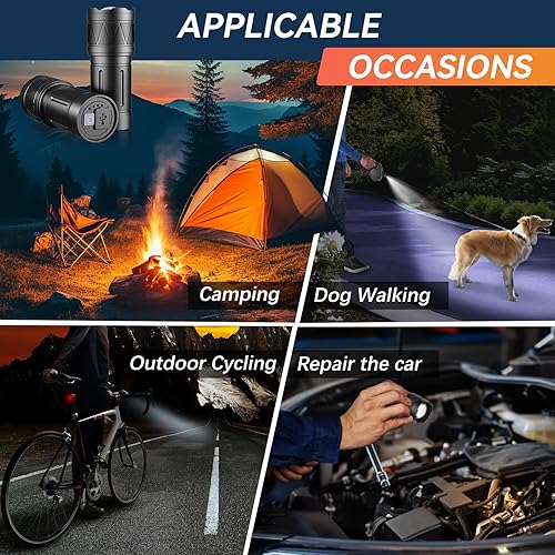 Miniatura 7 de Linternas recargables de alto lúmenes, linterna súper brillante de 1000 lúmenes, linternas tácticas LED de alto lúmenes, 5 modos, 3500 pies de larga