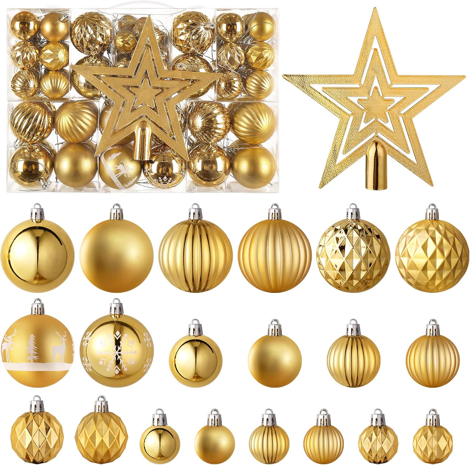 SOLEDI 101 Piezas Bolas de Navidad Doradas - Adornos Navidad Irrompibles - Navidad Decoración 2023-Decorar Árbol de Navidad de 180cm-240cm Variedad de Adornos Arbol Navidad